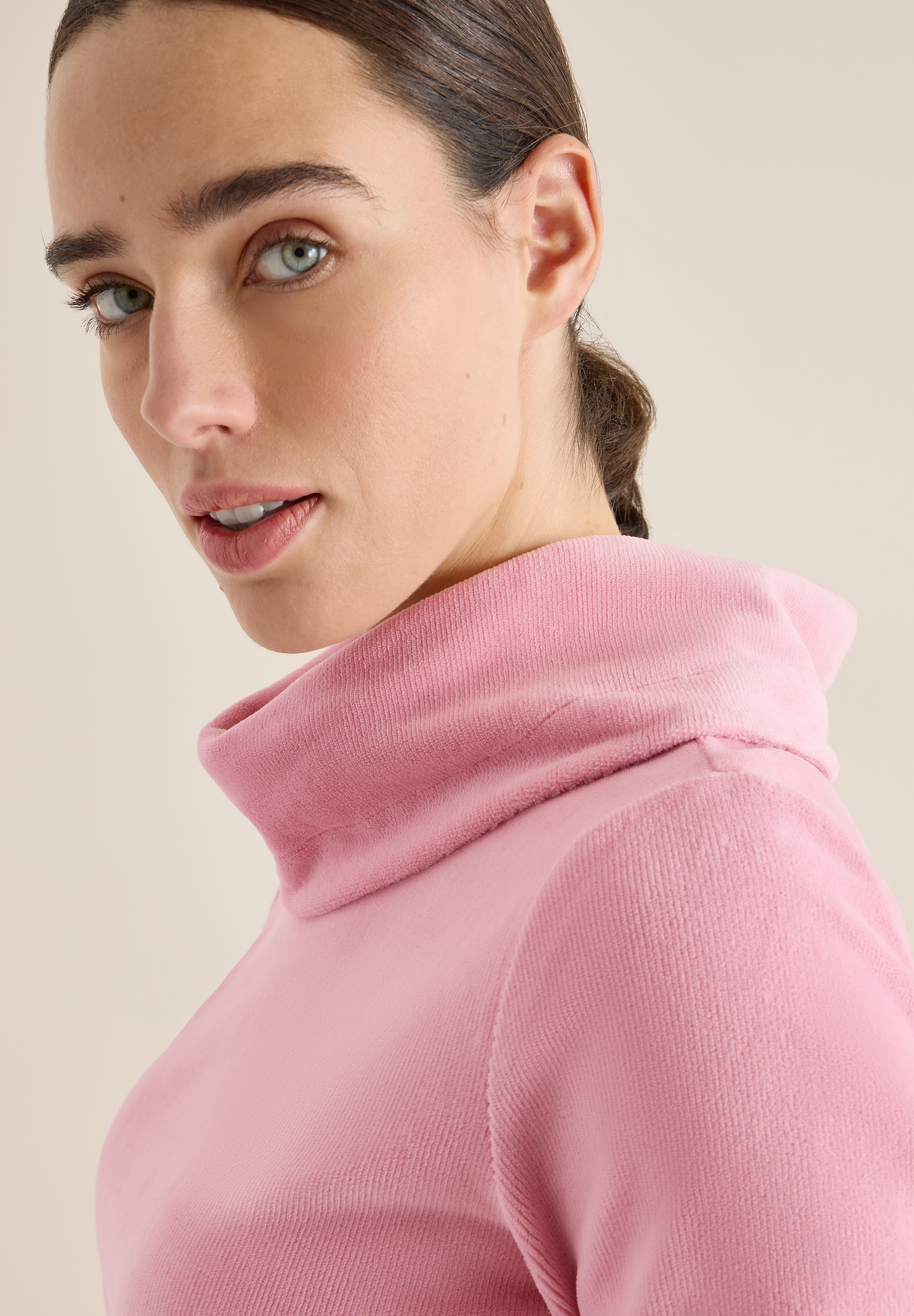 Cecil Rundhalspullover Cord Shirt mit grossem Kragen