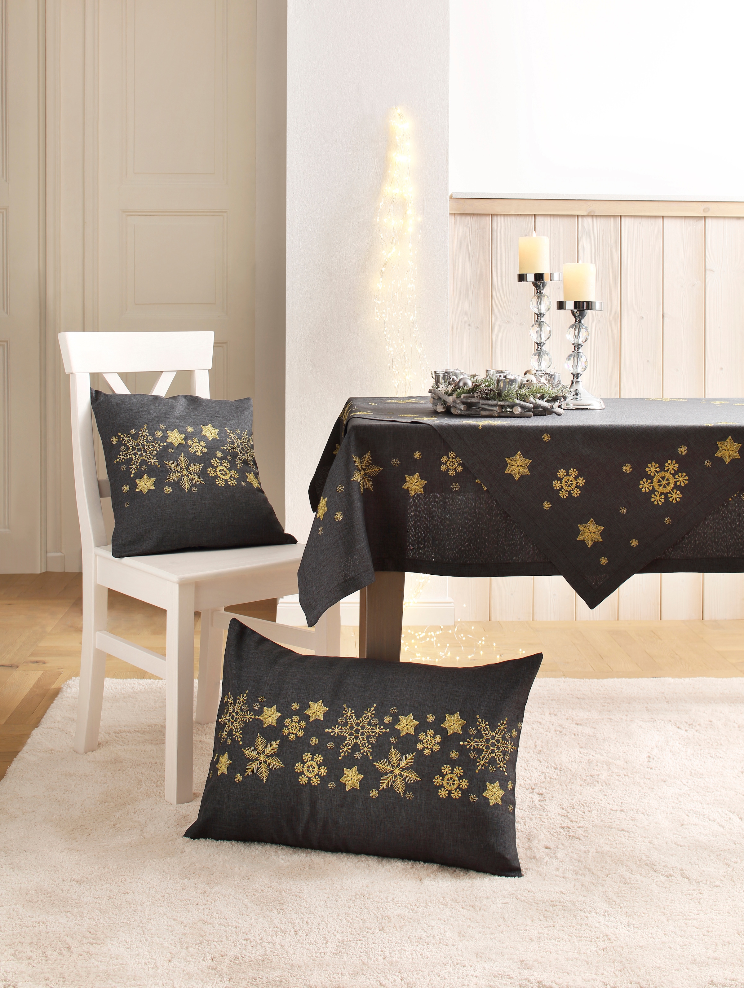 Dreams Kissenbezug »Schneeflocke, Weihnachtsdeko« mit aufwendiger Stickerei, 40x60 cm