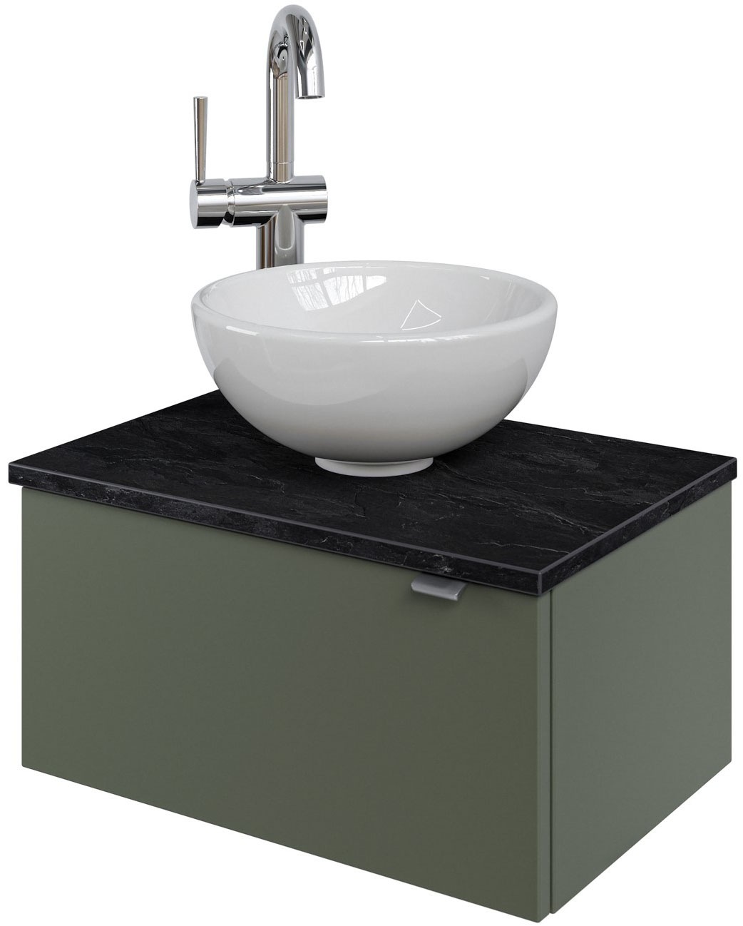 Saphir Waschtisch "Serie 6915 Waschschale mit Unterschrank für Gästebad, Gäste WC" Keramik-Aufsatzbecken, Waschtischplatte, Waschtischunterschrank, 3 Stk. tlg. 51 cm mit Keramik-Aufsatzbecken und 1 Tür