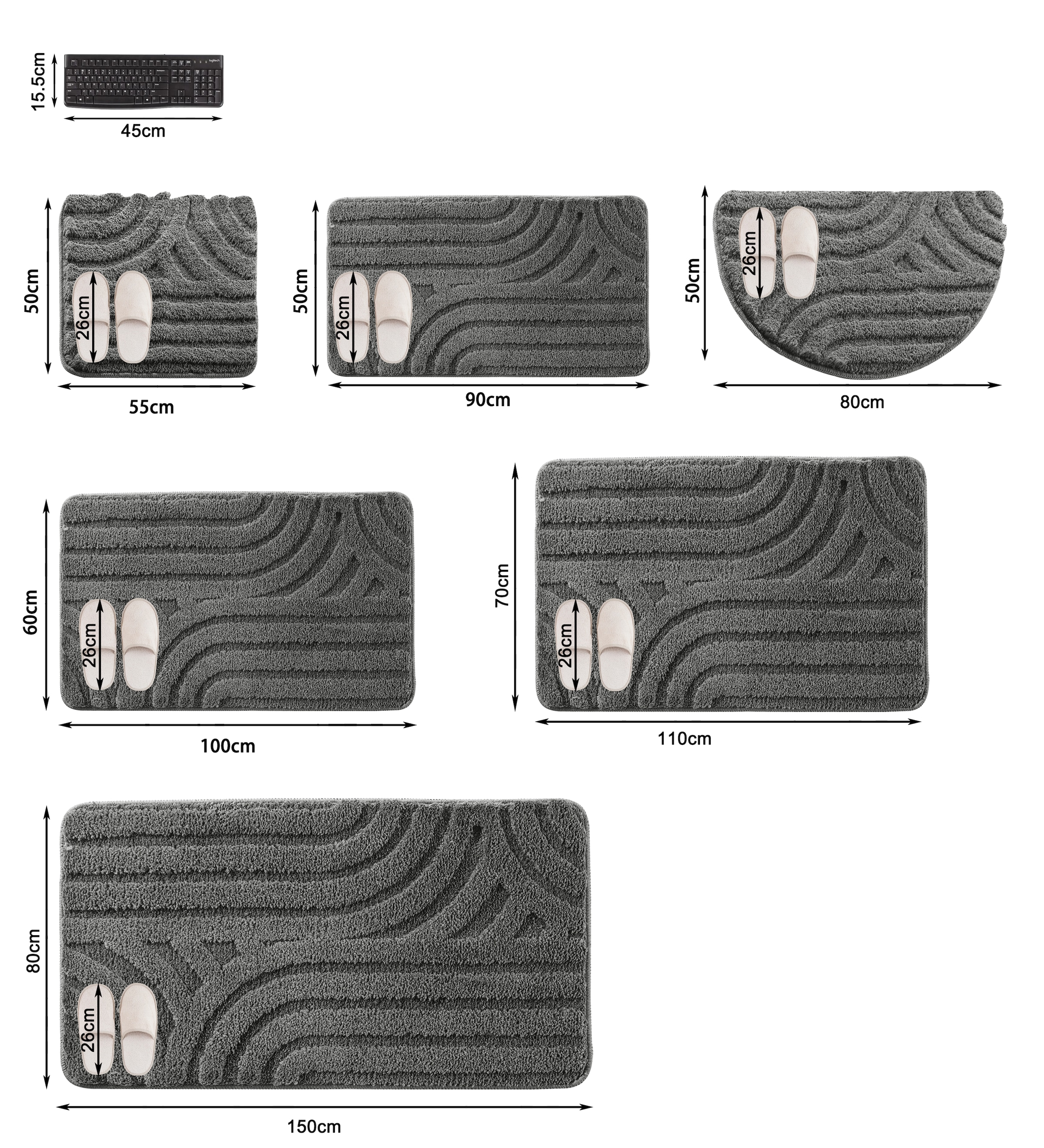 my home Badematte »Sanremo Scandi, Badvorleger, Badezimmer Teppich, Duschvorleger«, rutschhemmend beschichtet, strapazierfähig, Badteppich, Uni Farben, Hoch-Tief-Effekt, modernes Muster, Boho