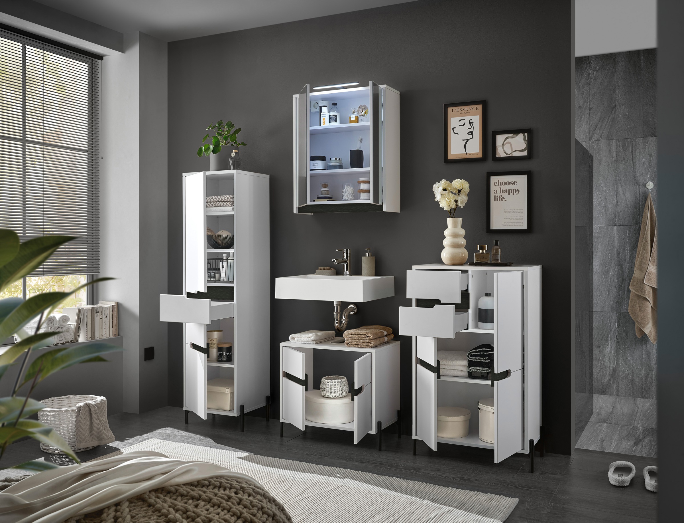BASIC by Balculina Armoire sous lavabo »Avanto B/H/T 60x55x35 cm« 1 cuis tlg. Largeur 60cm, fermeture douce pour portes, FSC-Mix 70%