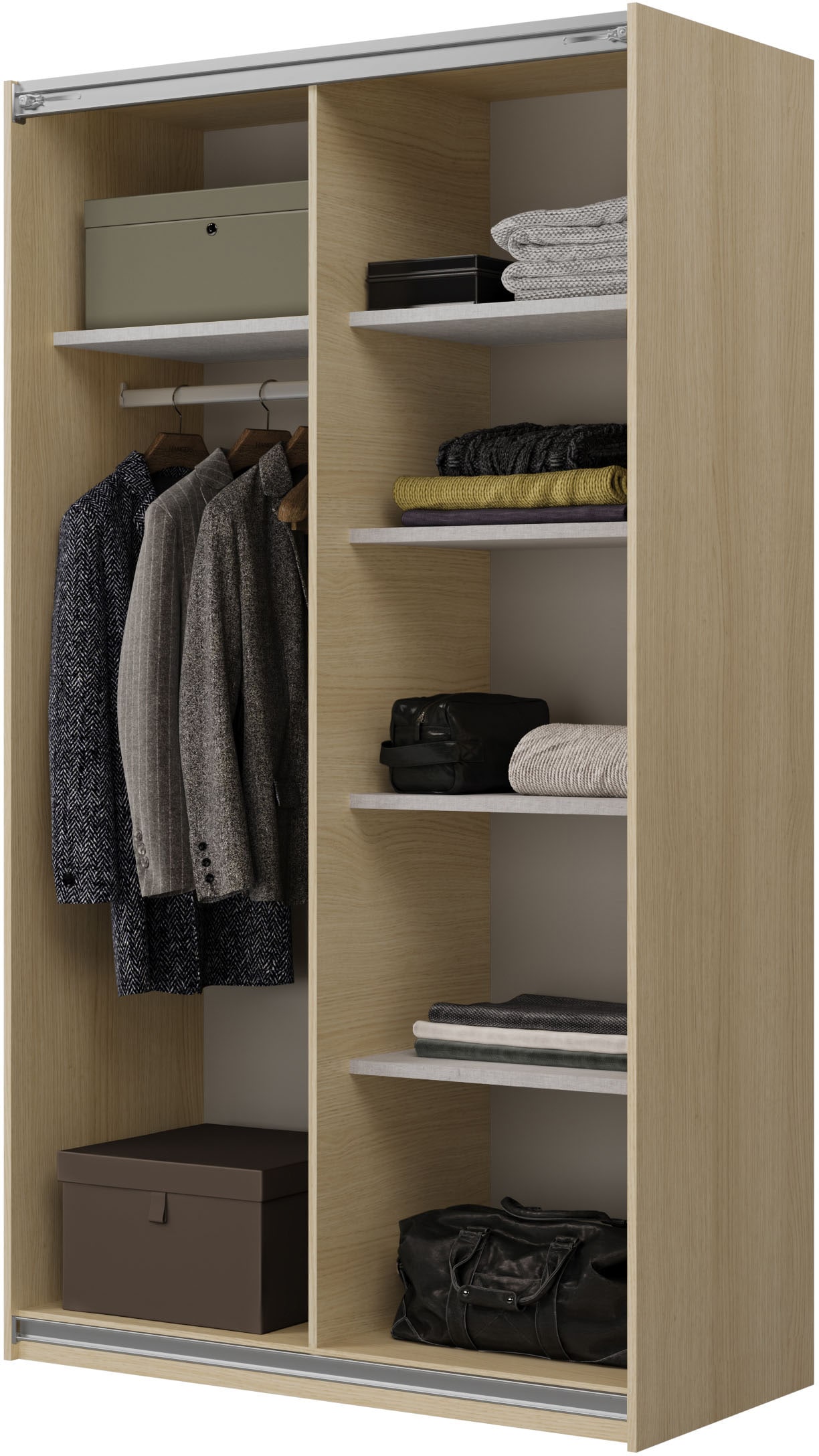 Home affaire Schiebetürenschrank »Cube Garderobenschrank incl.kompletter Innenausstattung«, Moderner Kleiderschrank, Schiebetürenschrank, Garderobe