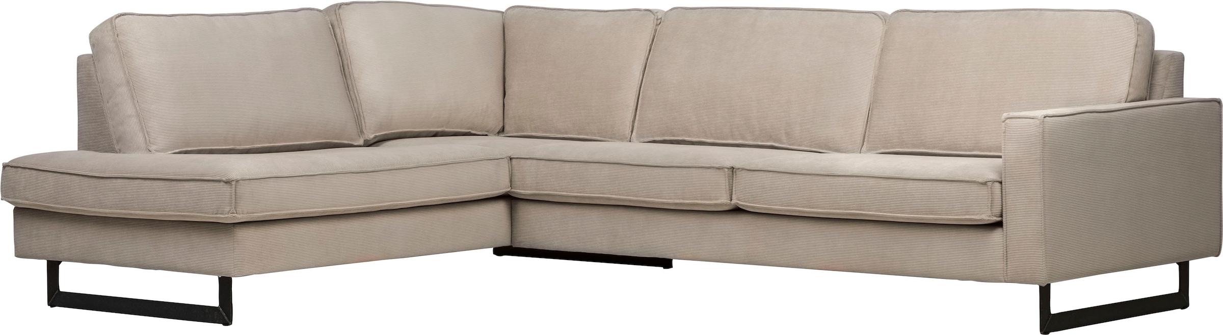 Places of Style Ecksofa »Pinto, 290 cm, Cord, Chenille, Lederoptik, Ottomane links / rechts«, mit Keder, schwarze Metallfüsse, Wellenunterfederung