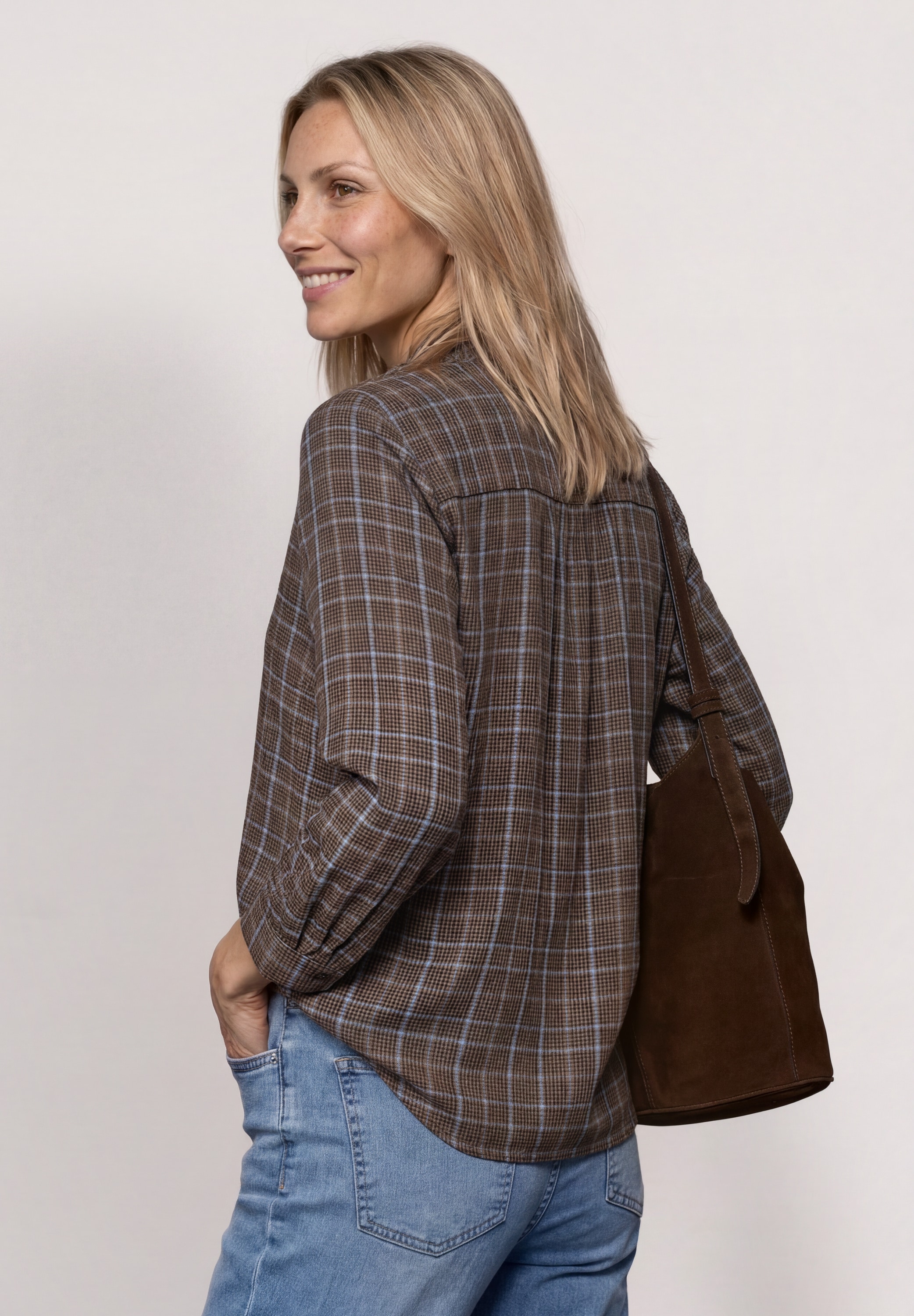 STREET ONE Langarmbluse Karierte Bluse mit Rüschendetails