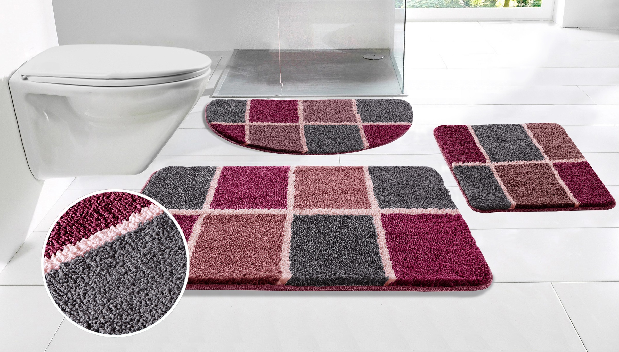 Image of GOODproduct Badematte "Anna mit Kachelmuster, Badvorleger, Badezimmer Teppich, Duschvorleger" Höhe 20 mm rutschhemmend beschichtet strapazierfähig Badteppich, Hoch-Tief Effekt, Modern, Weich