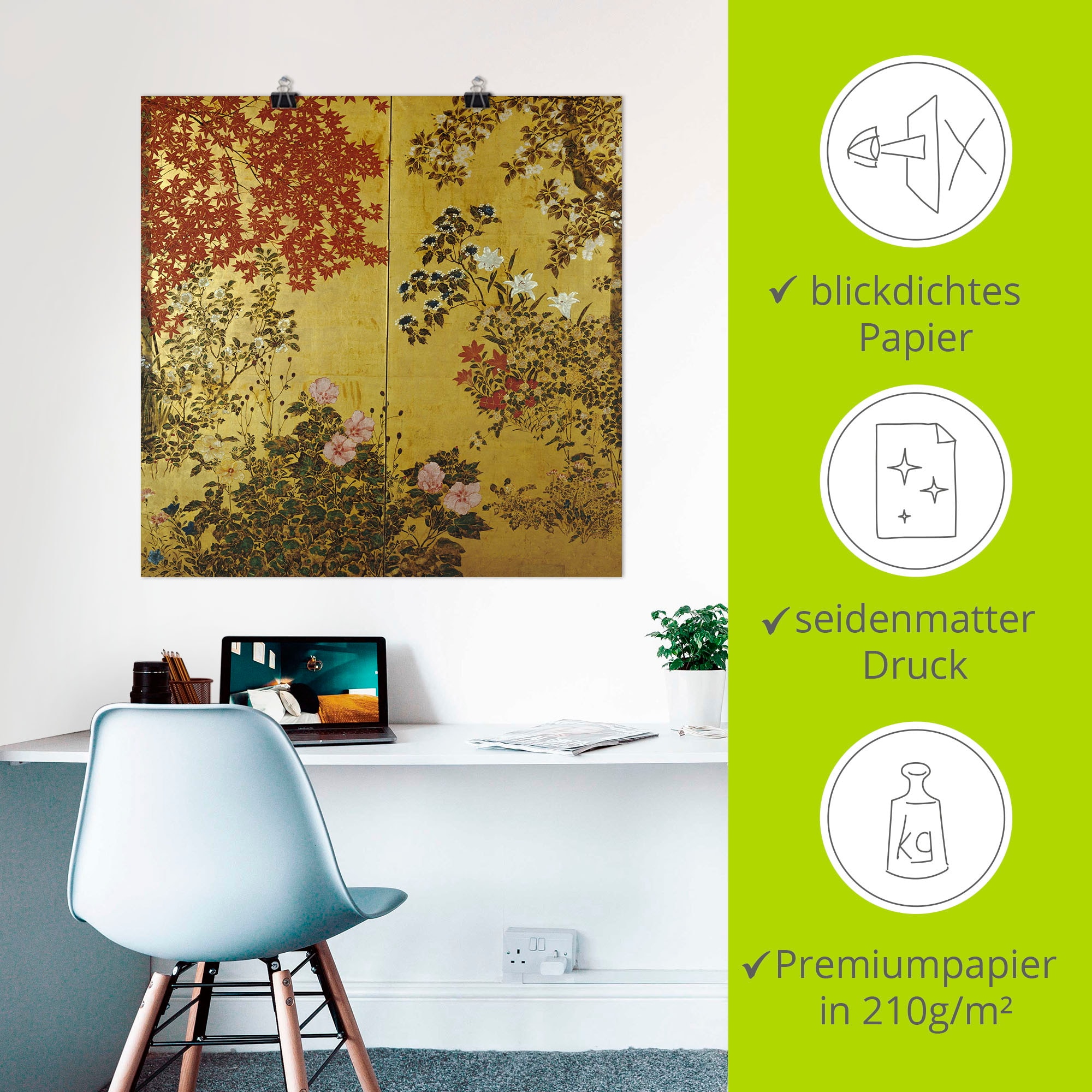 Artland Wandbild »Japanischer Wandschirm 18. Jahrhundert« Pflanzen 1 Stk. tlg. als Leinwandbild, Poster in verschied. Grössen