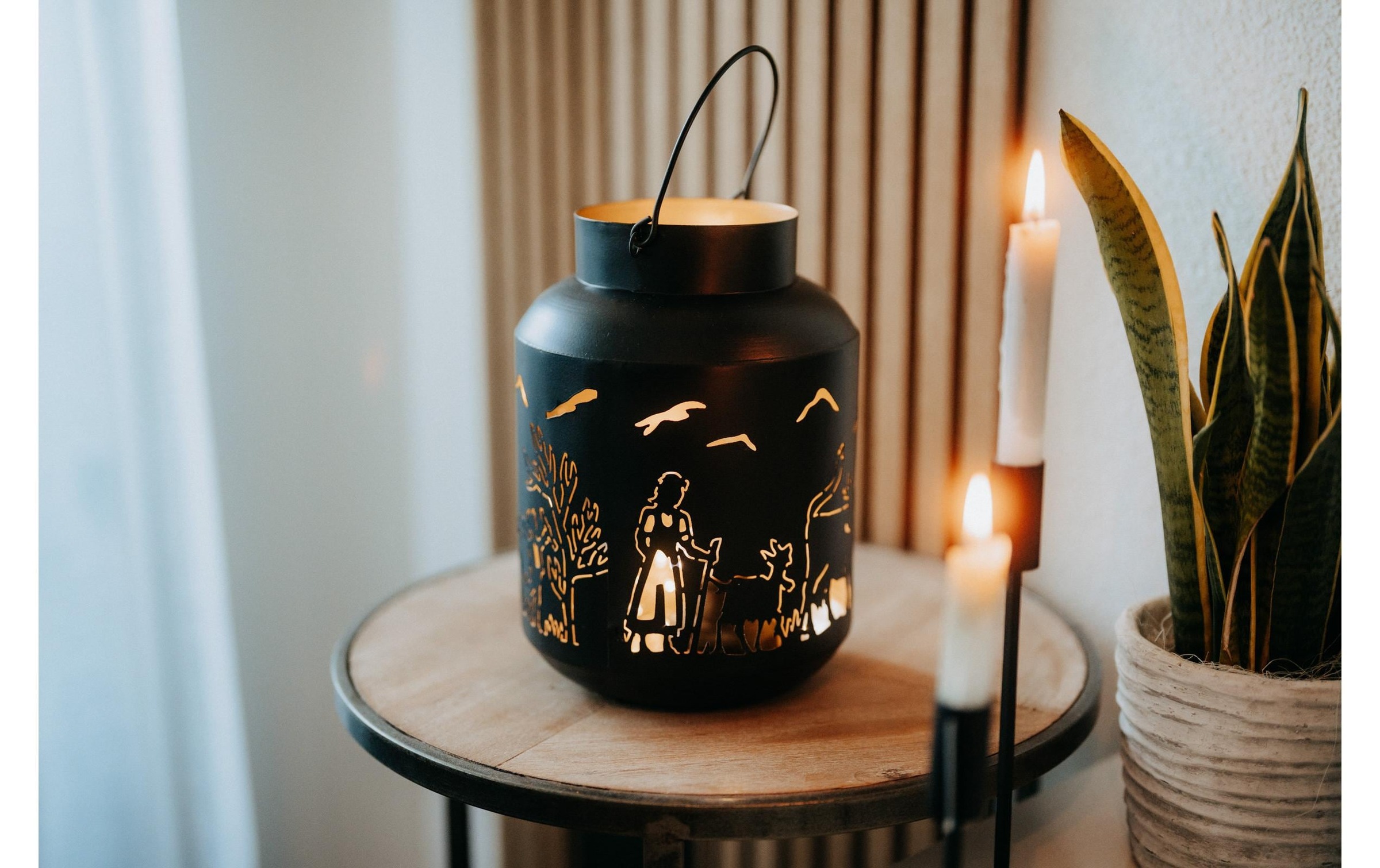 Kadastar Lanterne à bougie »Alpaufzug Familie 27 cm« Laterne Scherenschnitt