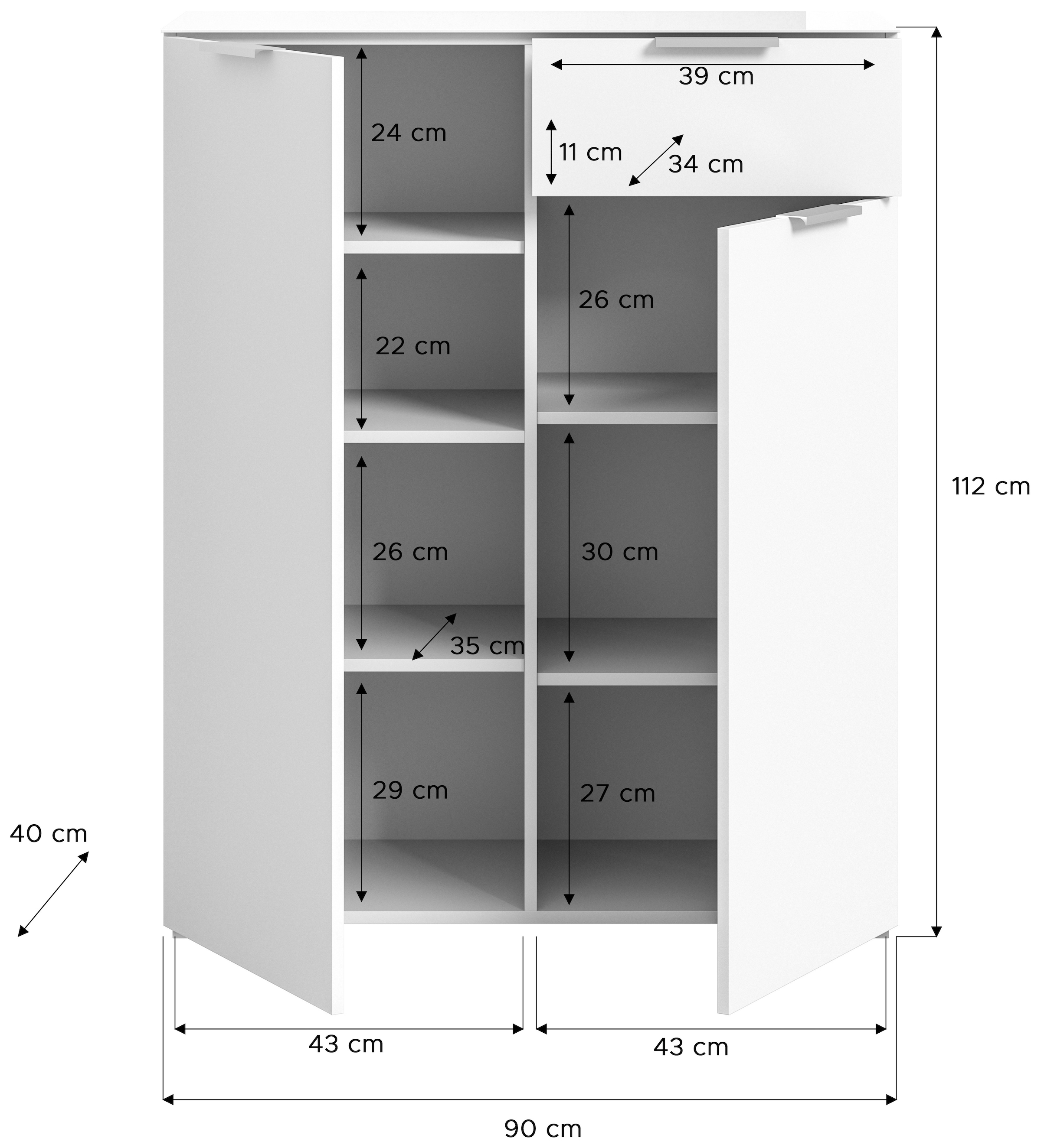 INOSIGN Kommode »Raio, Breite 90 cm, 2 Türen, 1 Schubkasten, Oberboden mit Glasplatte«, Anrichte, Sideboard, Highboard, Schrank