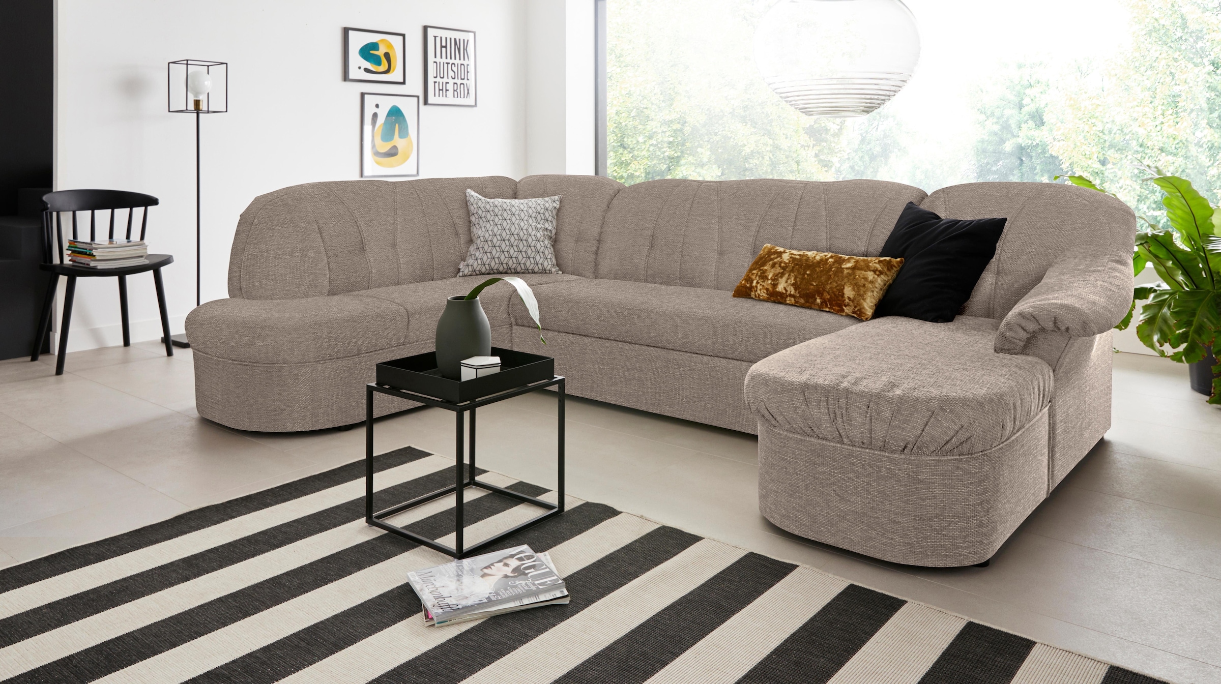 DOMO collection Wohnlandschaft »Pegnitz, zeitlos und modern, mit attraktiver Rückensteppung, U-Form«, wahlweise mit Bettfunktion