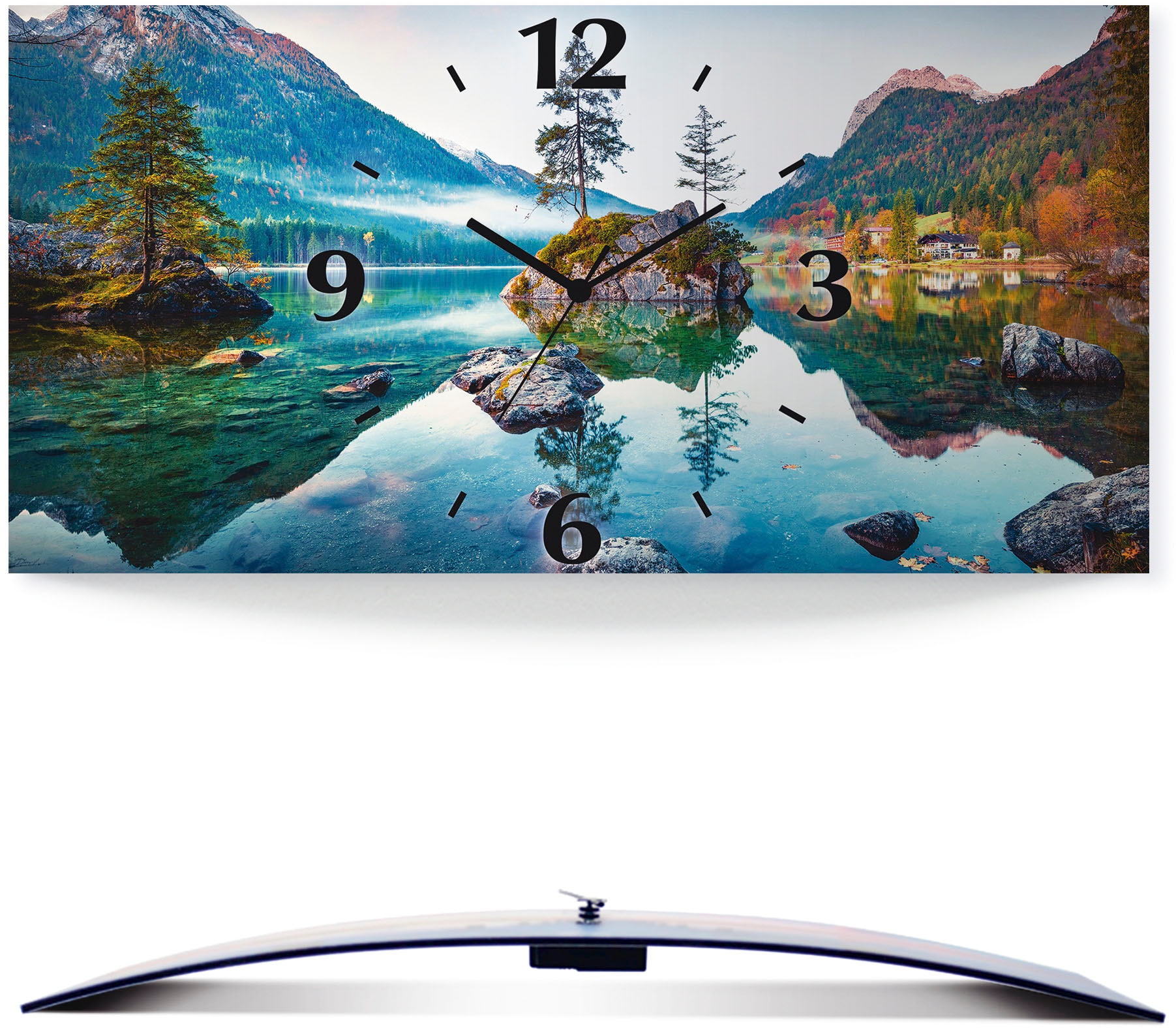 Image of Artland Wanduhr »Herbstszene des Hintersee vor Alpen«, in vielen Grössen & Produktarten - Alubild / Outdoorbild für den Aussenbereich, Leinwandbild, Poster, Wandaufkleber / Wandtattoo auch für Badezimmer geeignet bei Ackermann Versand Schweiz