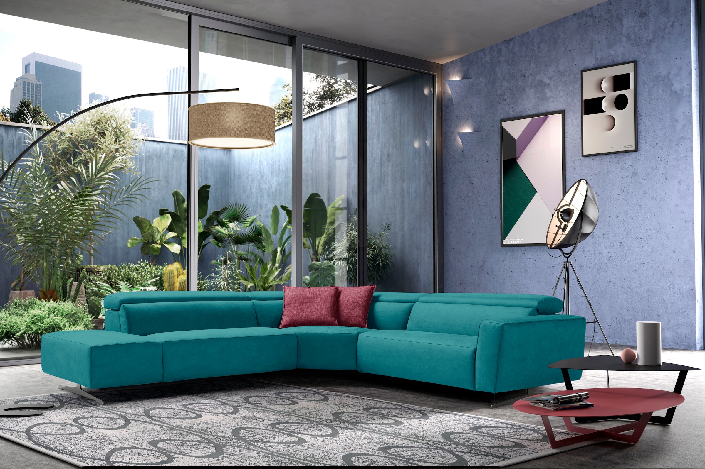 Egoitaliano Ecksofa "Stefanie-e, Designsofa der Extraklasse, bequem mit hohem Sitzkomfort" mit Relaxfunktion und verstellbaren Kopfteilelementen