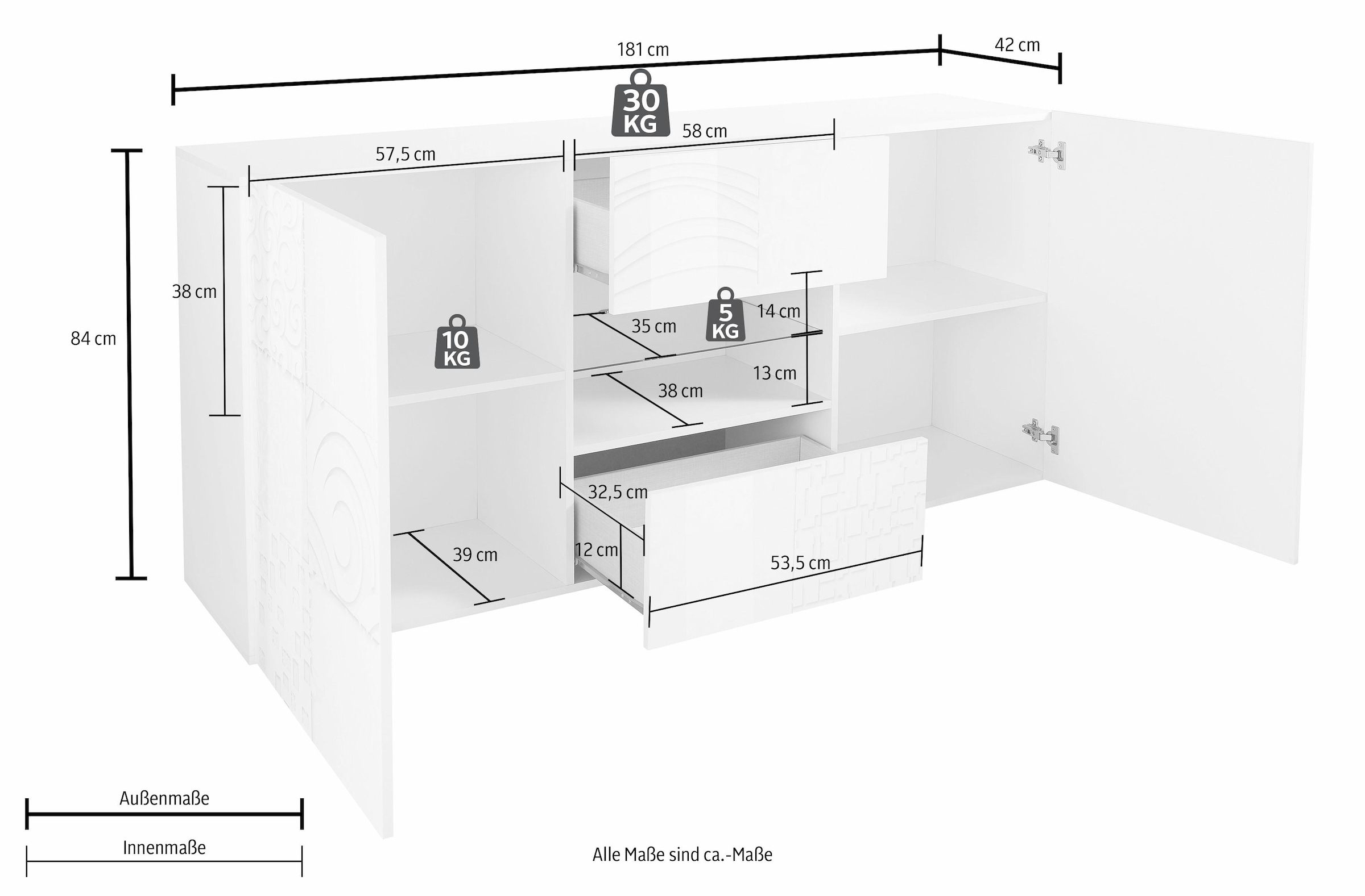 »Miro«, Sideboard Breite mit LC Siebdruck 181 dekorativem cm kaufen günstig