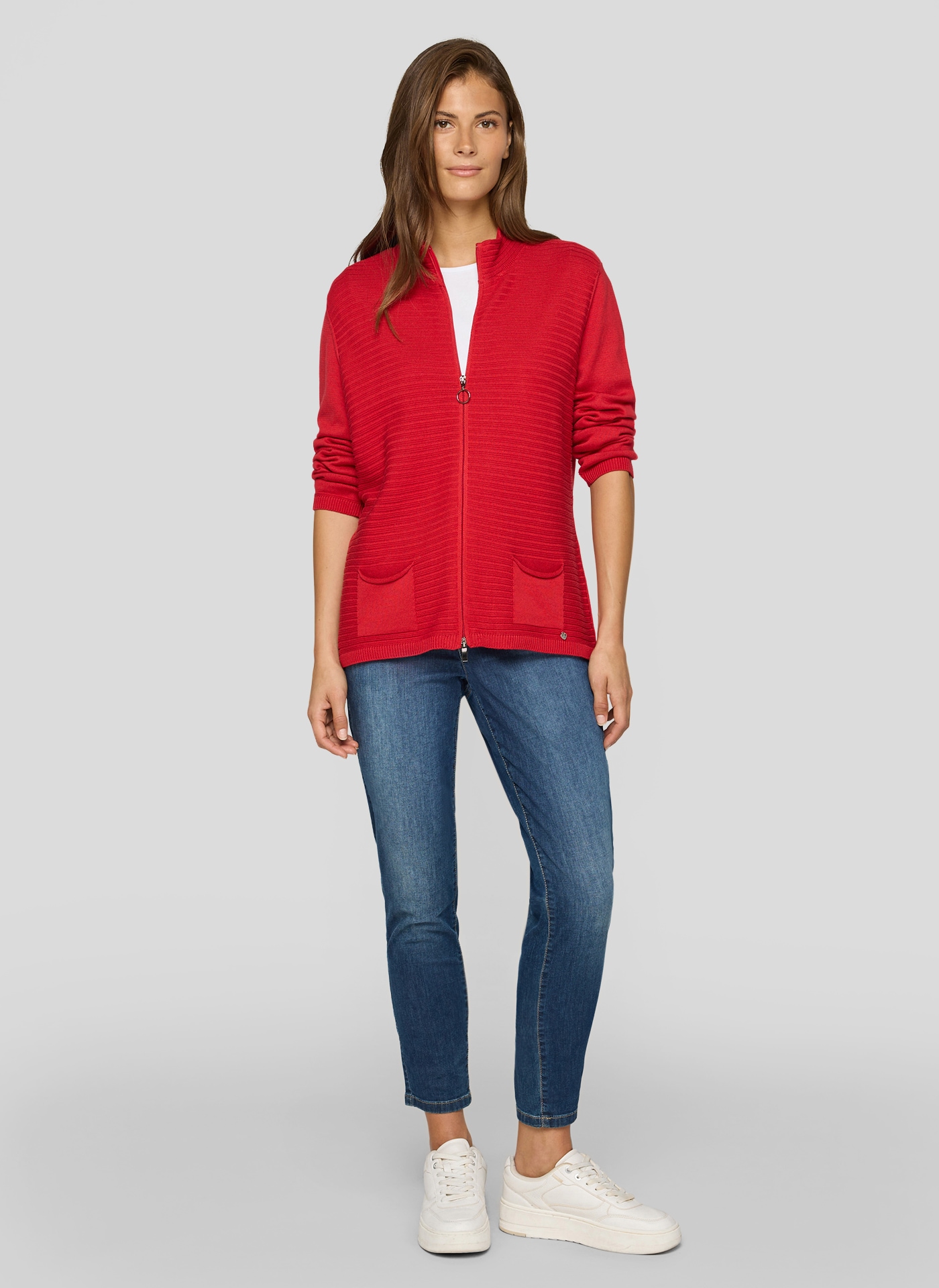 Rabe Strickjacke mit Reissverschluss und Stehkragen