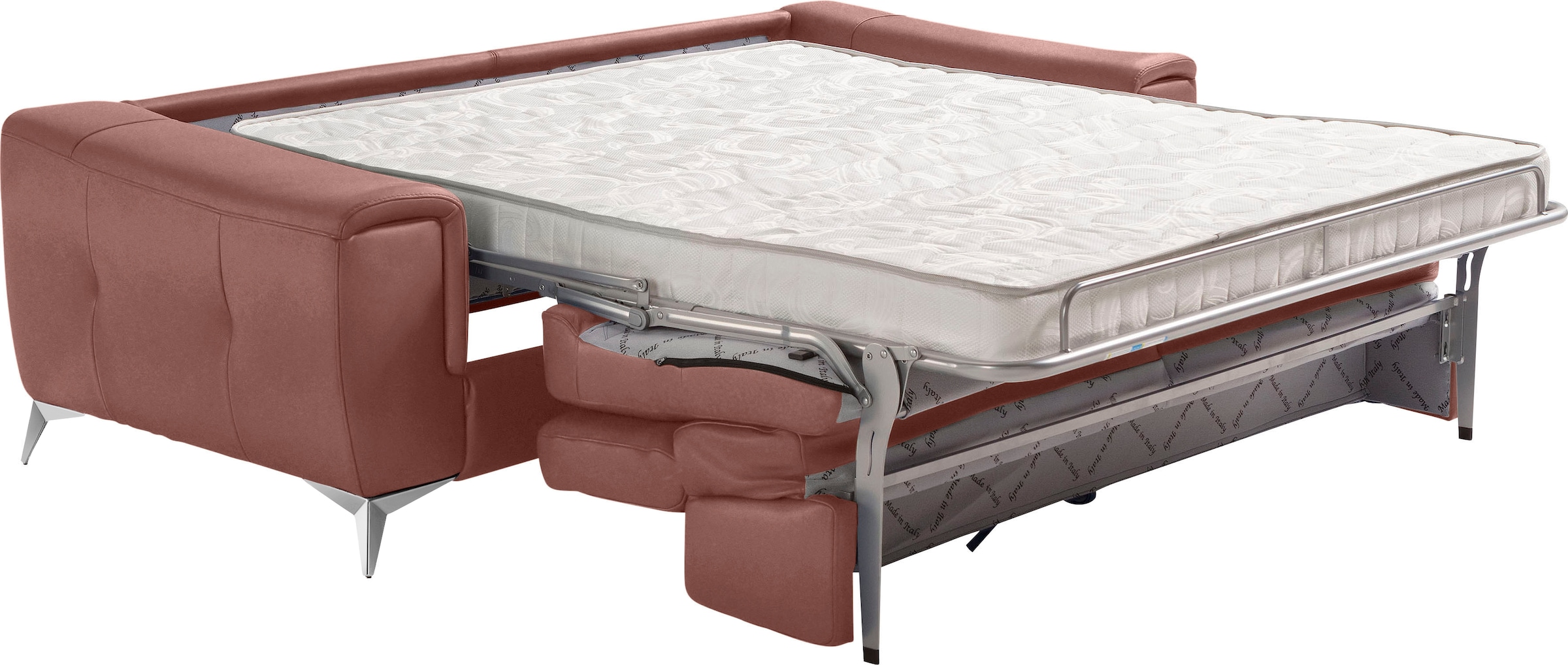 Egoitaliano Schlafsofa »Francine Designsofa, Loungesofa mit Dauerschlaffunktion, Breite 233 cm«, mit Bettfunktion, Luxus-Microfaser BLUSH, cedar wood, Fussfarbe chrom