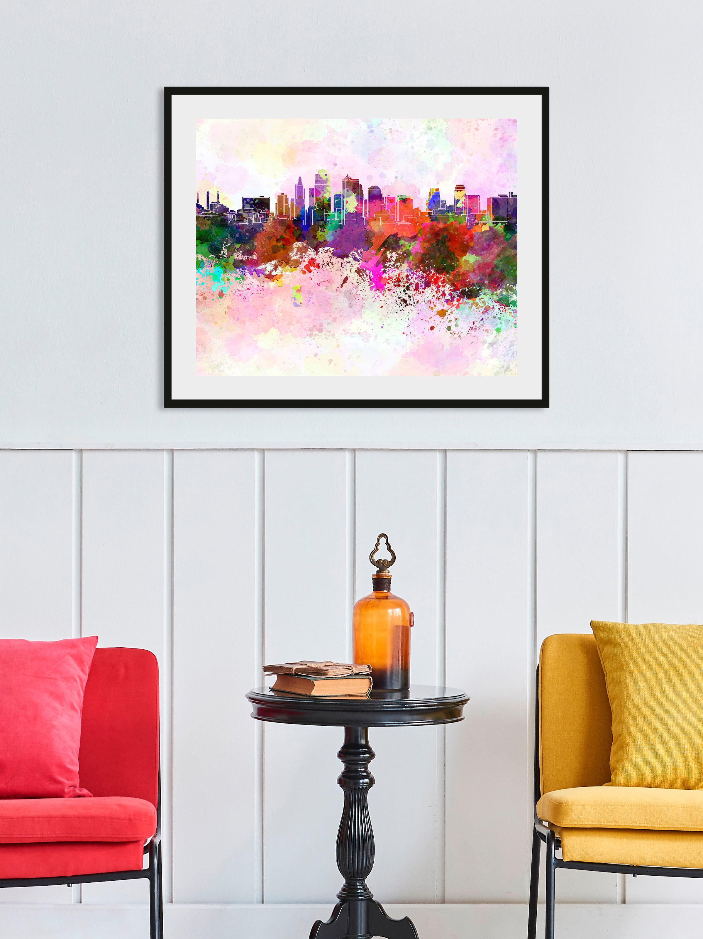 Image of queence Bild "City Color Splash" Amerika Bilder von Amerika Gebäude Kunst Stadt Städte 1 Stk. tlg. HD Premium Poster-Druck inkl. Holzrahmen