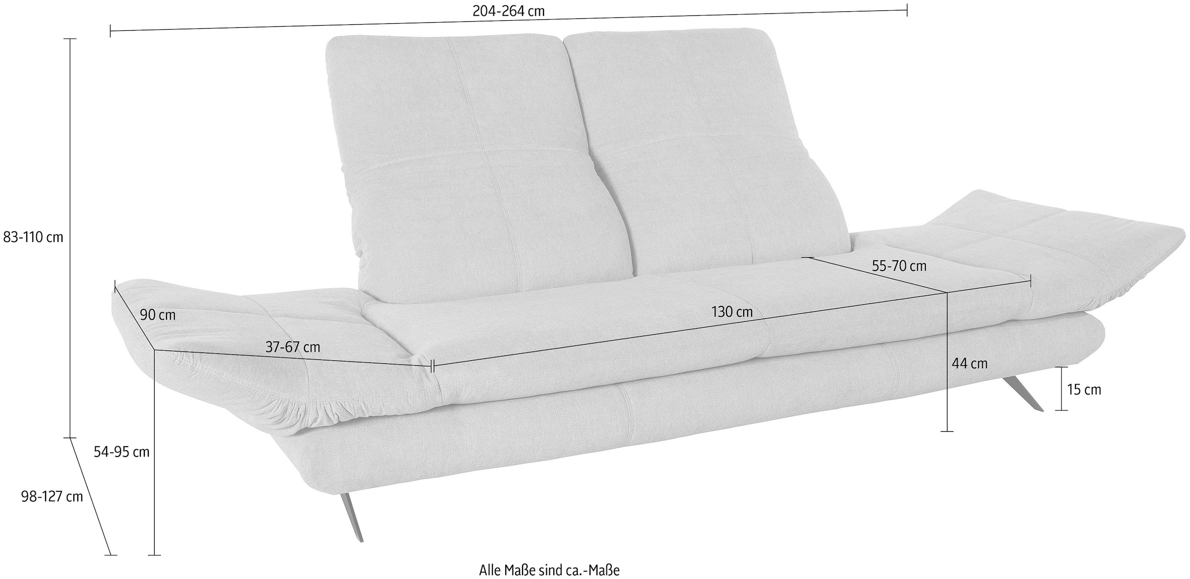 Places of Style 2-Sitzer »Milano«, Sitzbreite je Sitz 65 cm, wahlweise mit Rücken- + Armfunktion