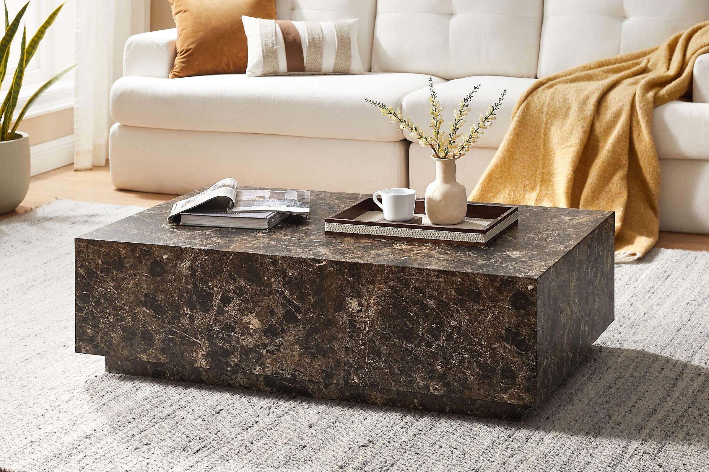SalesFever Couchtisch "Almeria Beistelltisch: Stilvoller Tisch 120/75 cm" rechteckig 120x75 cm, in Marmoroptik foliert