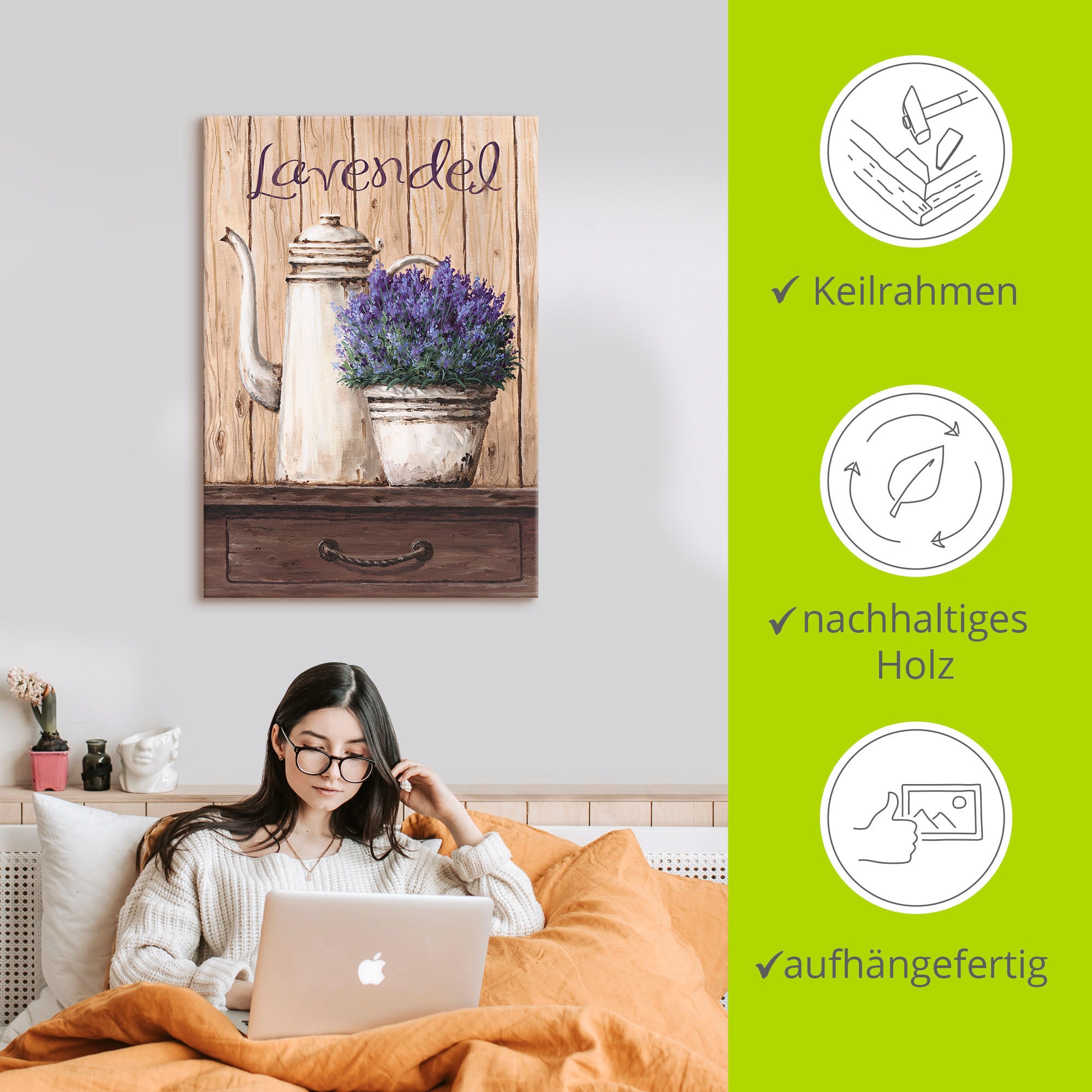Artland Leinwandbild »Lavendel« Vasen & Töpfe 1 Stk. tlg. auf Holzrahmen gespannt
