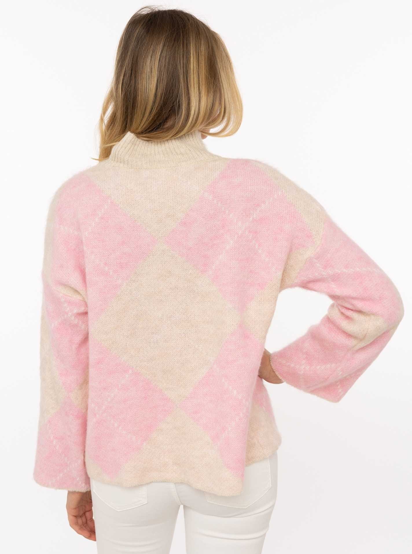 Zwillingsherz Pull à col roulé »"Argyle"« grand motif losanges, col haut, tricot, taille unique