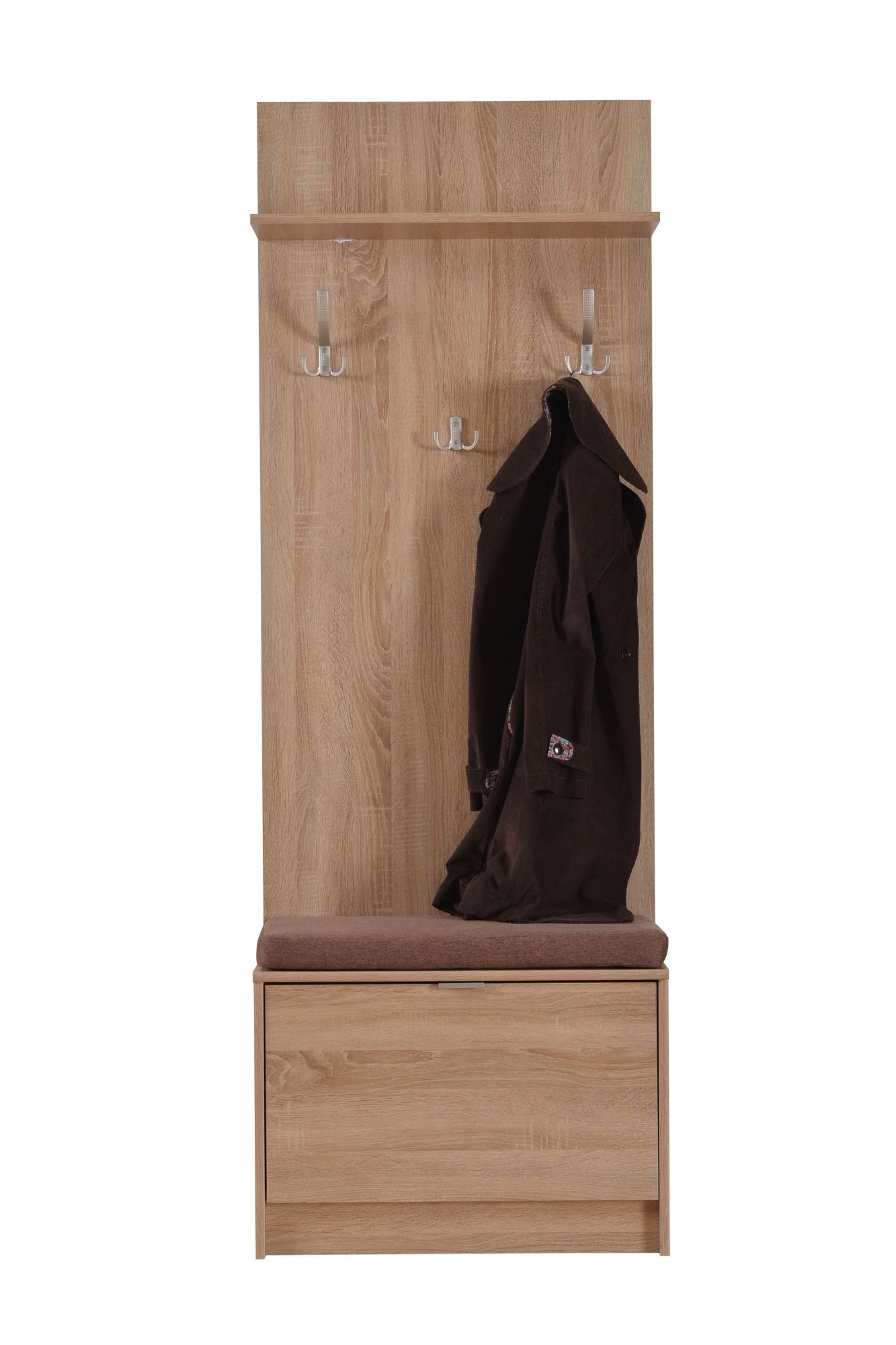 Image of Home affaire Kompaktgarderobe "Flamenco Flurgarderobe, Dielenschrank, Flurmöbel, Breite 67 cm" mit Sitzbank und Garderobenpaneel, Klapptür, 8 Haken, in Sonoma Eiche