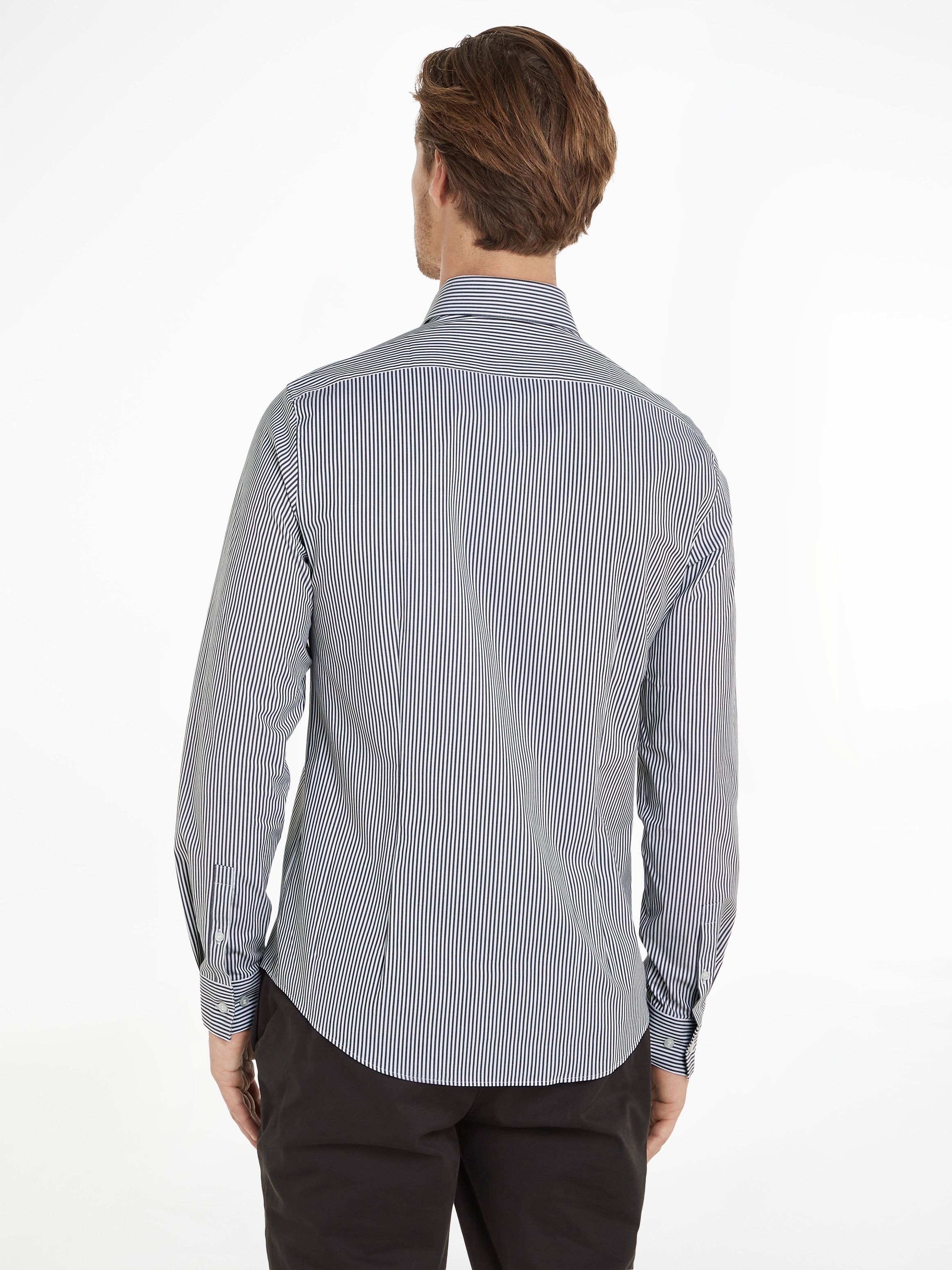 Calvin Klein Langarmhemd »POPLIN STRIPE SLIM SHIRT«, mit Logoprägung