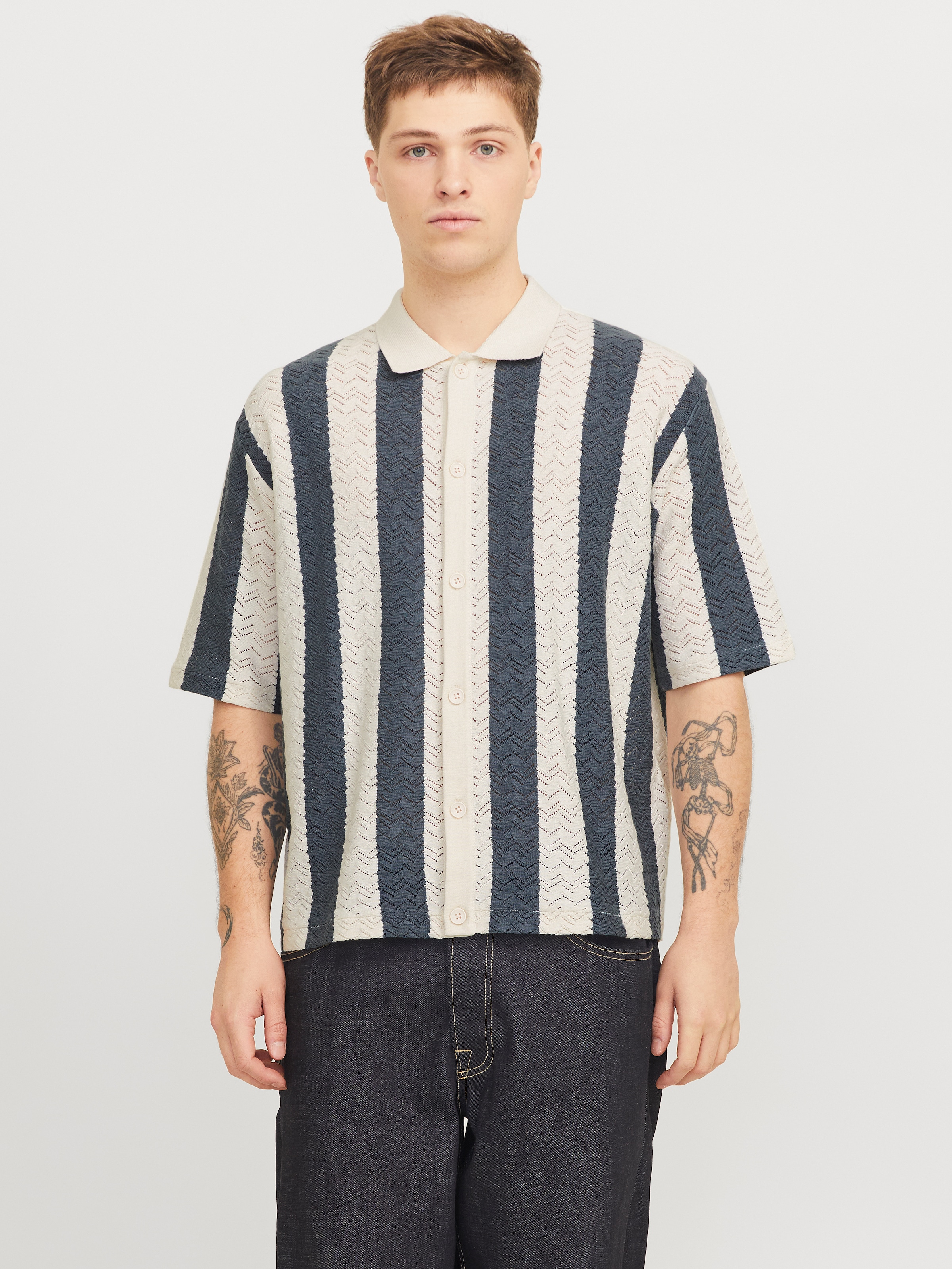 Image of Jack & Jones Polokragenpullover "JORTYLER KNIT SS POLO SN" Baumwollmischung, relaxed fit