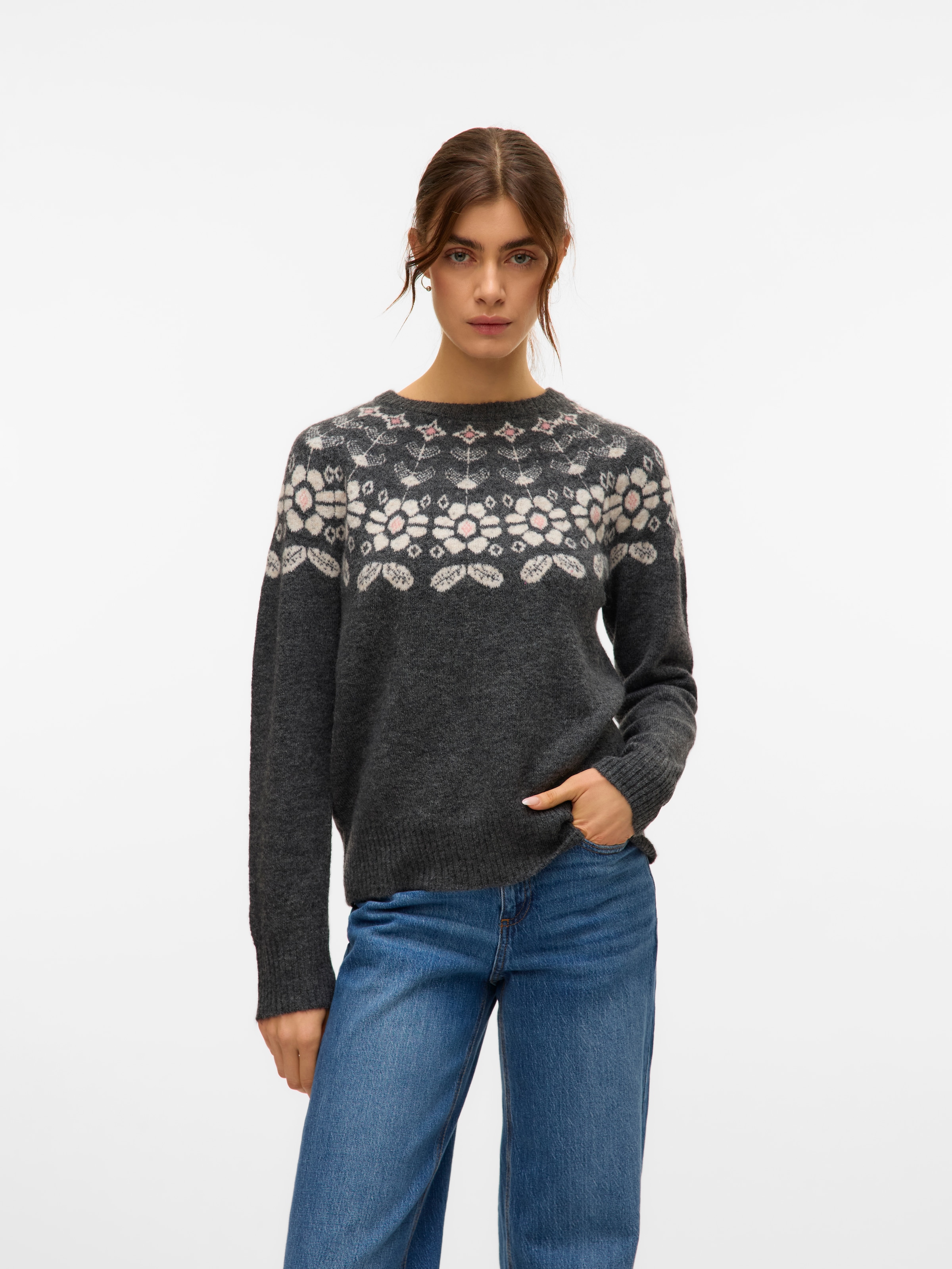 Image of Vero Moda Strickpullover "VMSIMONE LS NORDIC PULLOVER GA REP BOO" Materialmix mit Stretch und Wolle, regular fit