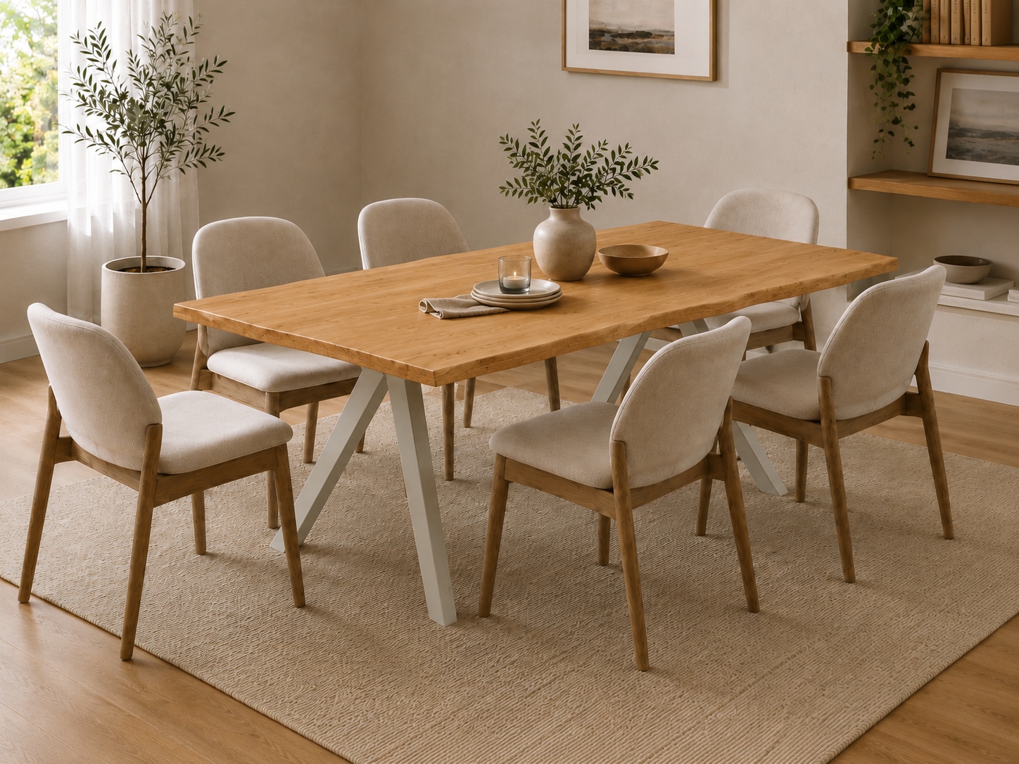GOODproduct Esstisch »»MONACO« Speisetisch, Küchentisch, Wohntisch, Esszimmertisch« Wildeiche geölt Natur, Baumkante, A-Gestell Pearl White Metall