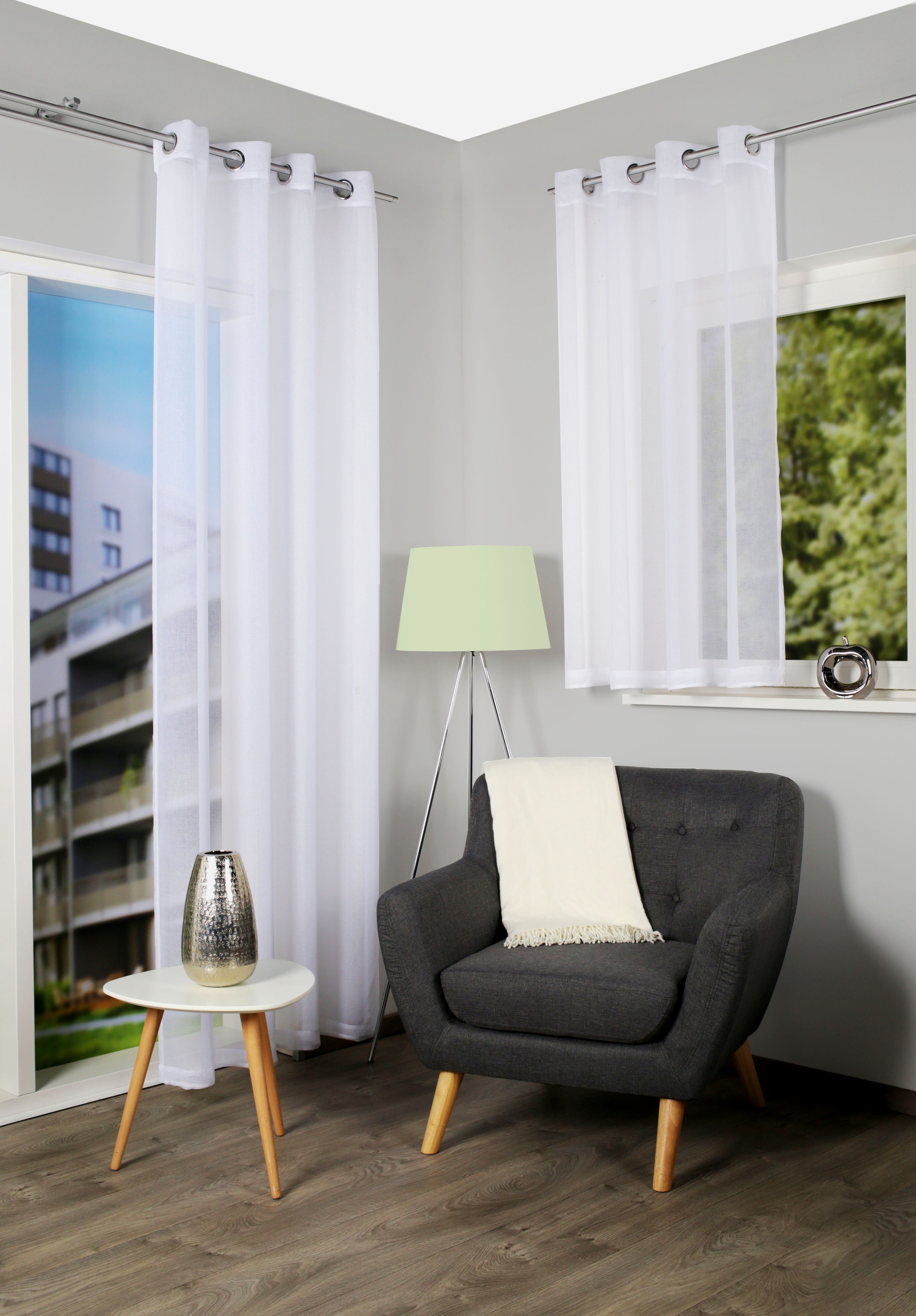 HOME WOHNIDEEN Vorhang »DOLLY Öse«, (1 St.), Leinenstruktur, Uni, mit Ösen, halbtransparent, modern & schlicht