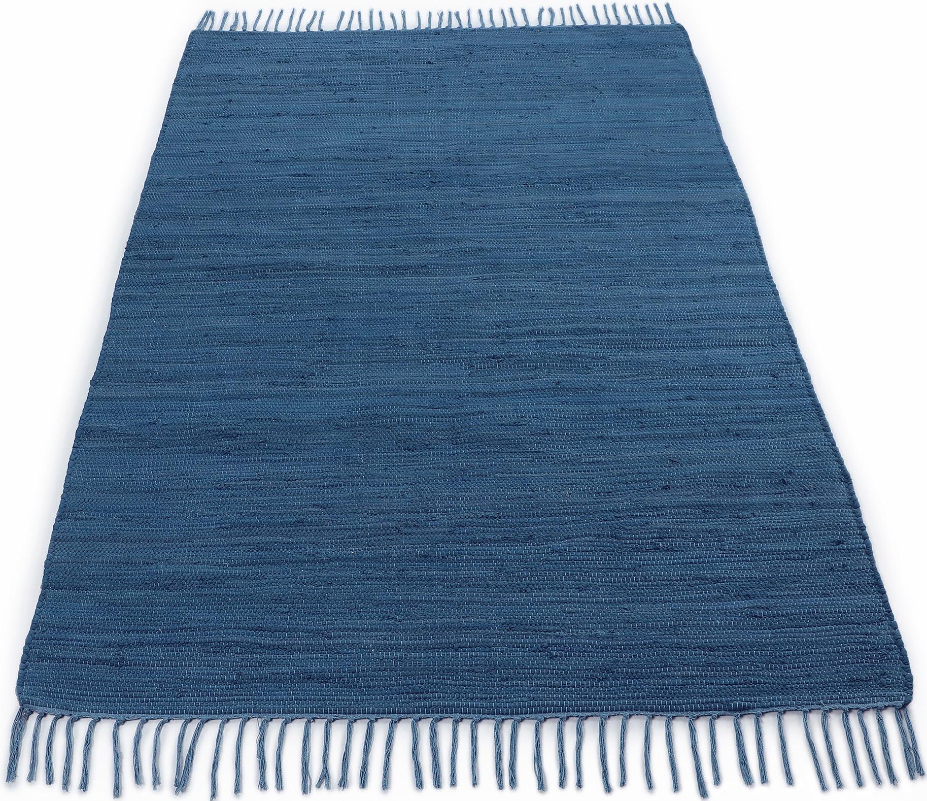 carpetfine Teppich »Kelim Chindi uni, auch als Läufer«, rechteckig, 5 mm Höhe, Wendeteppich, reine Baumwolle, handgewebt, Uni-Farben, mit Fransen