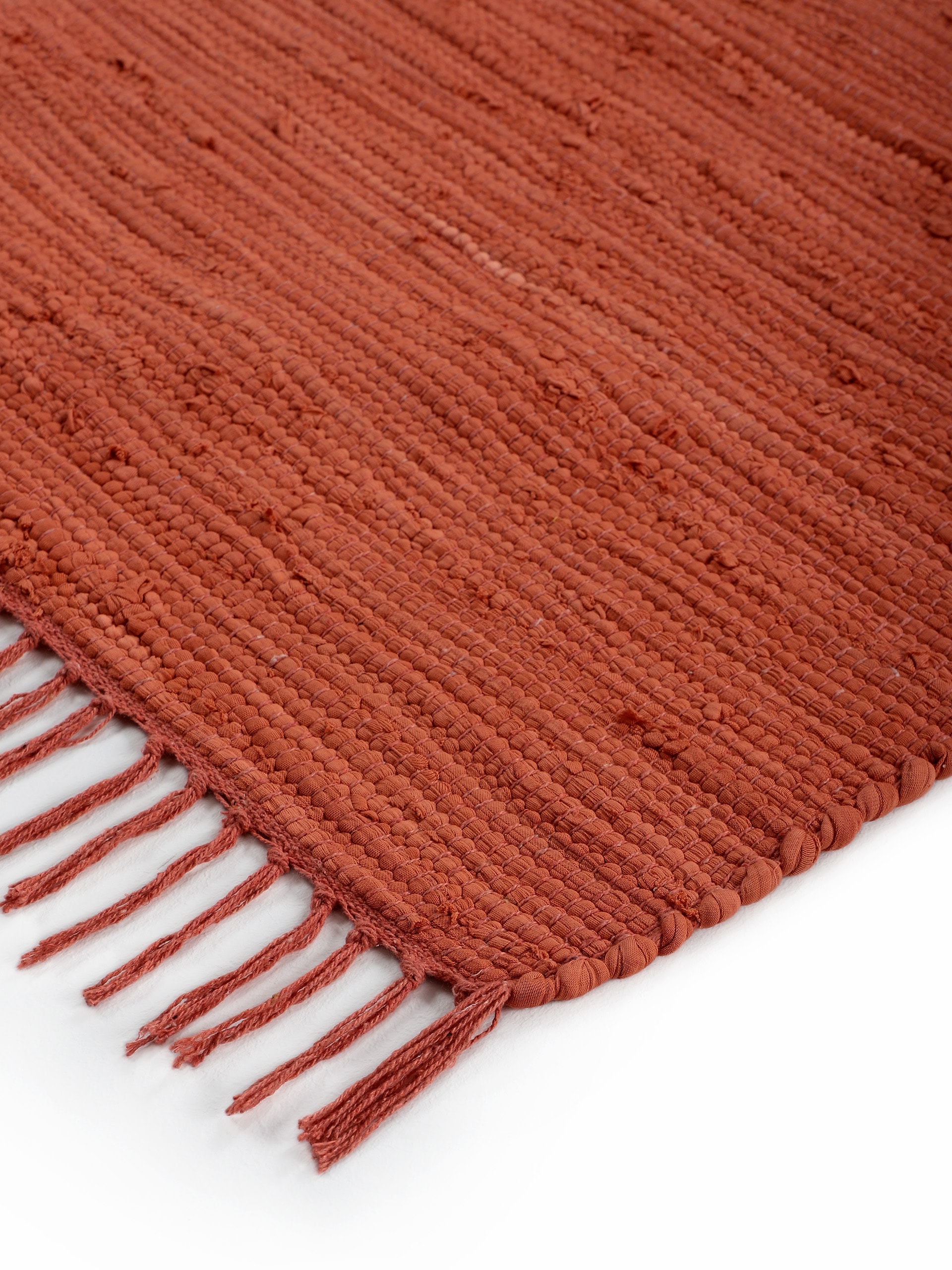 carpetfine Teppich »Kelim Chindi uni, auch als Läufer«, rechteckig, 5 mm Höhe, Wendeteppich, reine Baumwolle, handgewebt, Uni-Farben, mit Fransen
