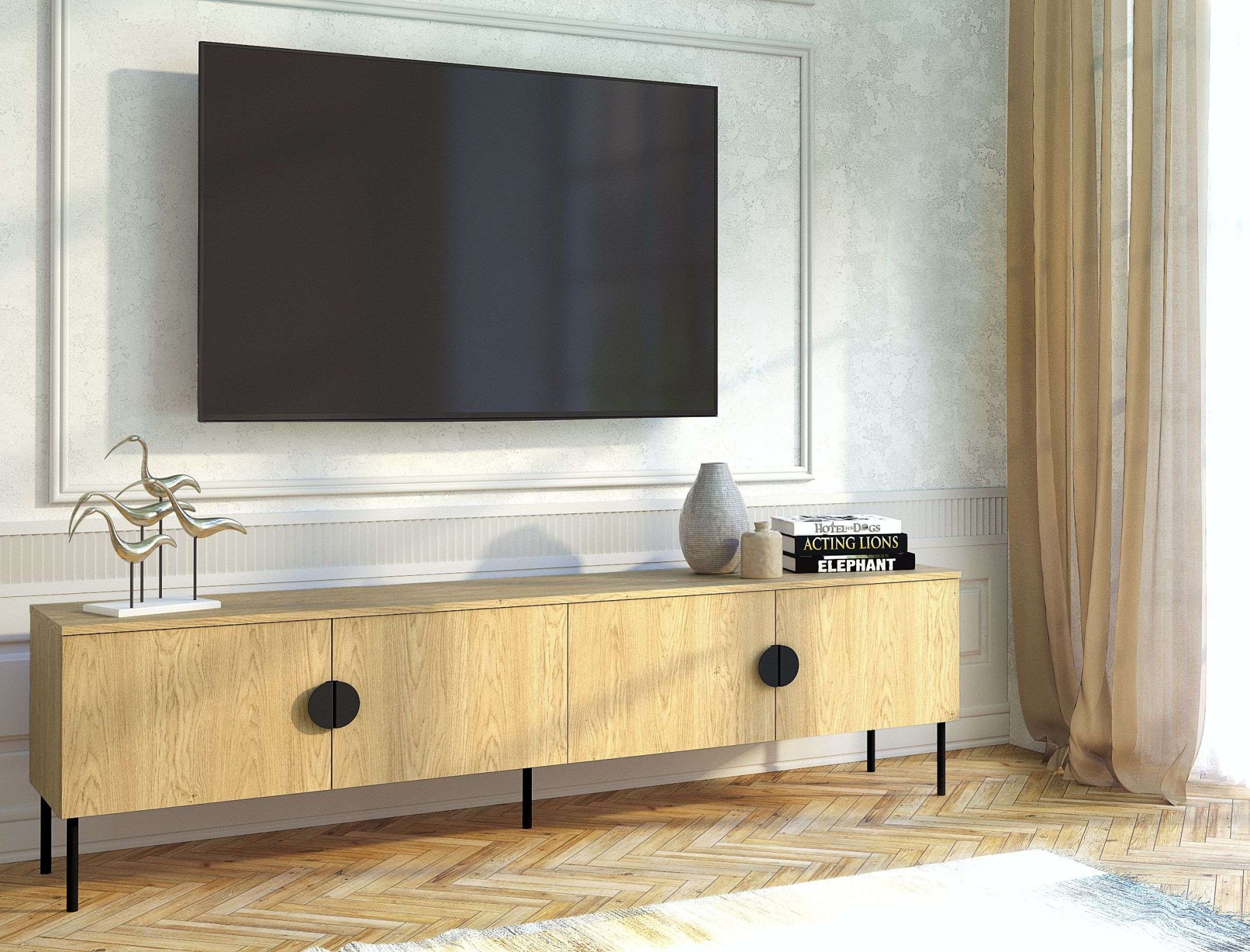 Image of Home affaire Lowboard "BELLOT TV-Schrank mit 2 Türen, Masse B/T/H: 160/40/53,6 cm" 1 Stk. tlg. in baltischer Eichenfarbe, mit holzähnlicher Struktur