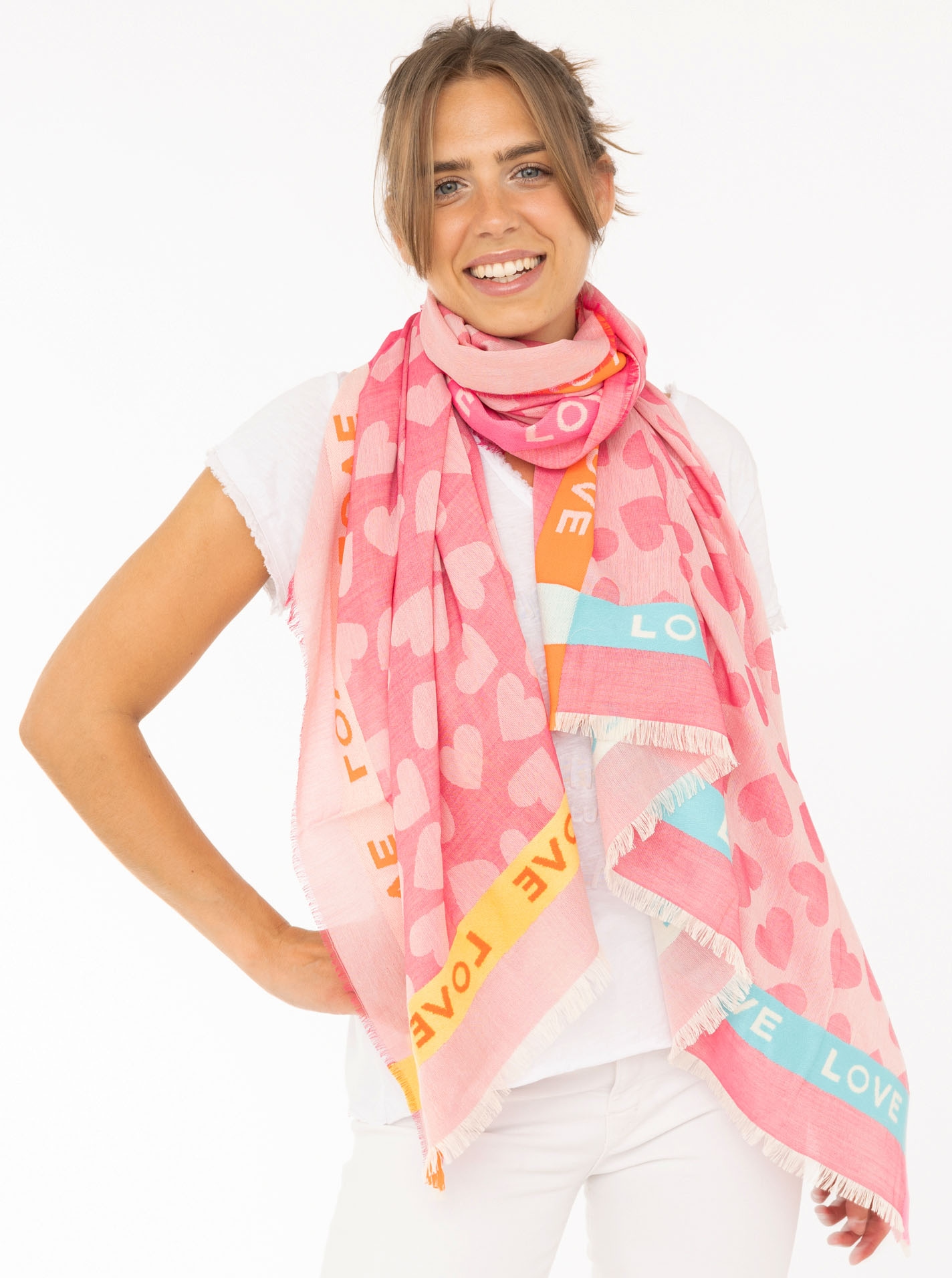 Image of Zwillingsherz ""Love & More"" stylischer Schal mit Schriftzug