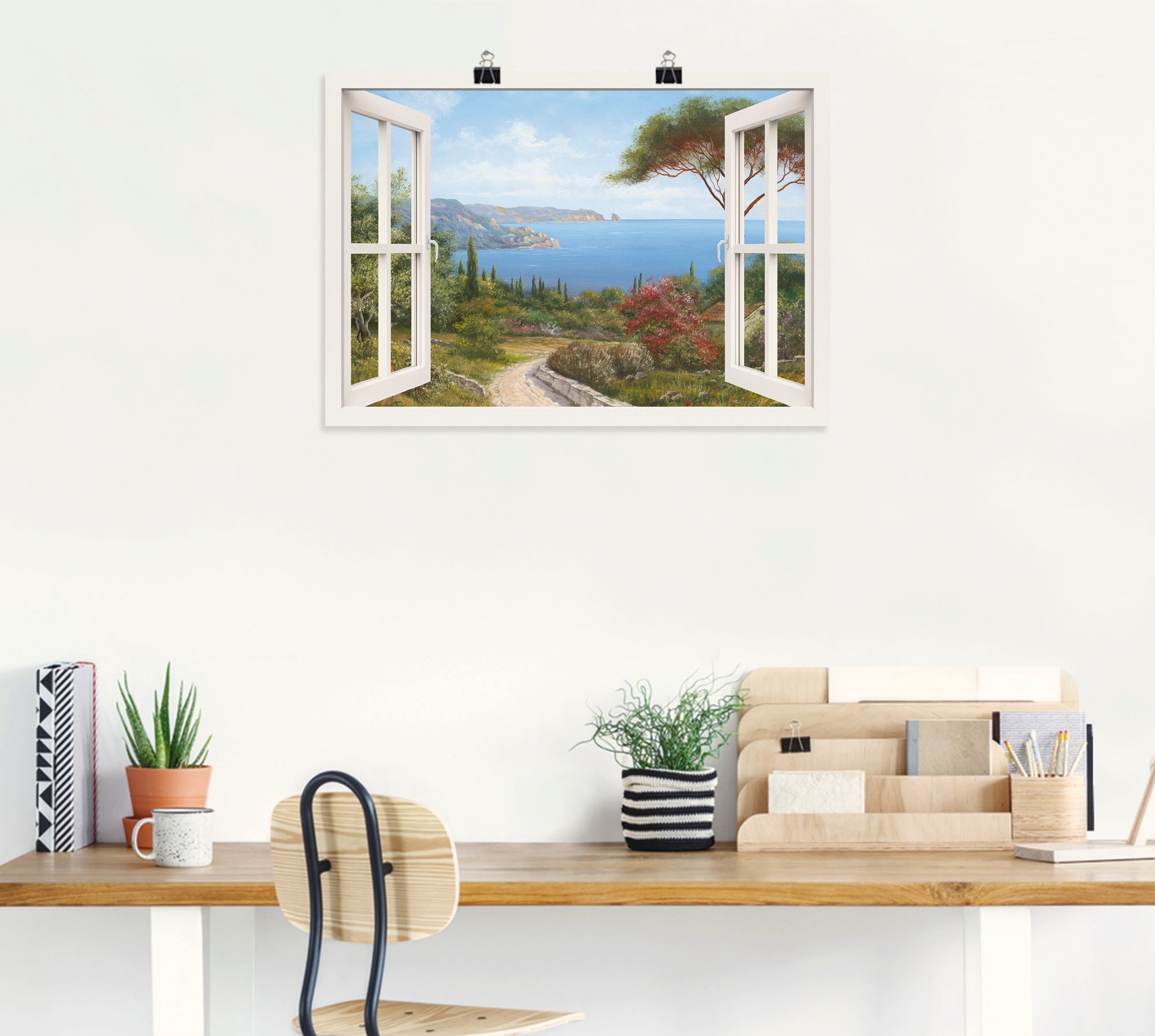 Artland Wandbild »Fensterblick - Haus am Meer I«, Fensterblick, (1 St.), als Leinwandbild, Poster, Wandaufkleber in verschied. Grössen