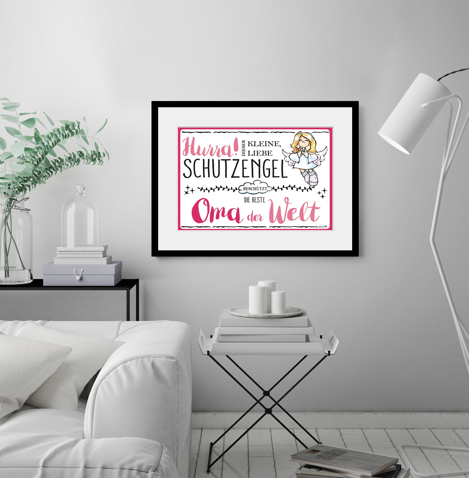 Image of queence Bild "Schutzengel Oma" Engel Himmel Liebessprüche Schriftzug Sprüche & Texte Stern Sterne 1 Stk. tlg. HD Premium Poster-Druck inkl. Holzrahmen
