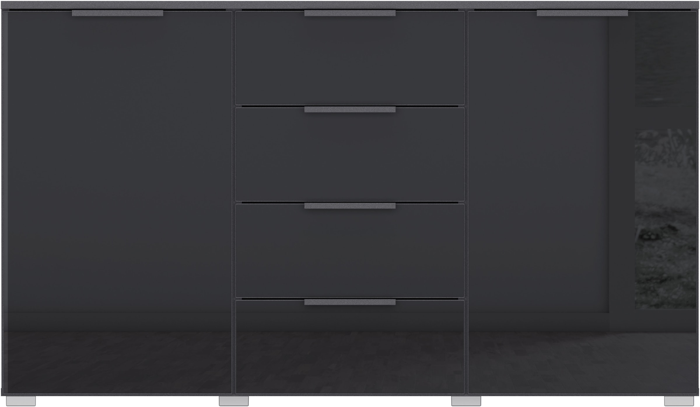 rauch Schubkastenkommode »Sideboard Kommode Kombikommode KOLUNA mit Glasfront« Breite 120 cm mit hochwertiger Glasfront,  vier grosse Schubladen, mit insgesamt 4 Einlegeböden MADE IN GERMANY
