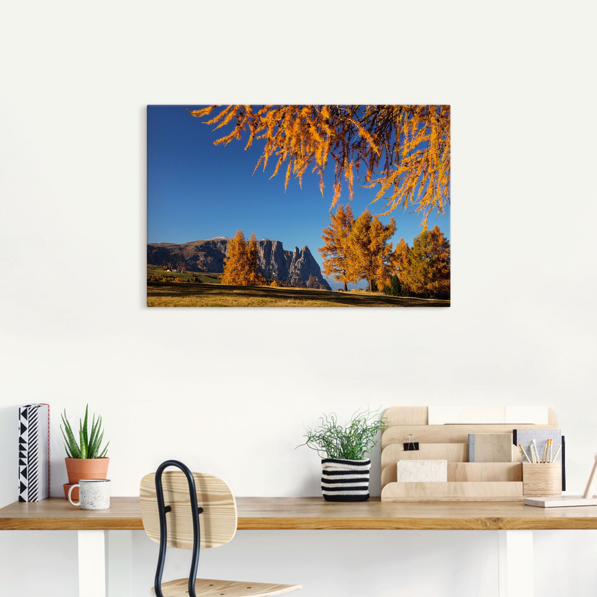 Artland Leinwandbild »Goldener Herbst auf der Seiser Alm«, Wiesen & Baumbilder, (1 St.), auf Keilrahmen gespannt