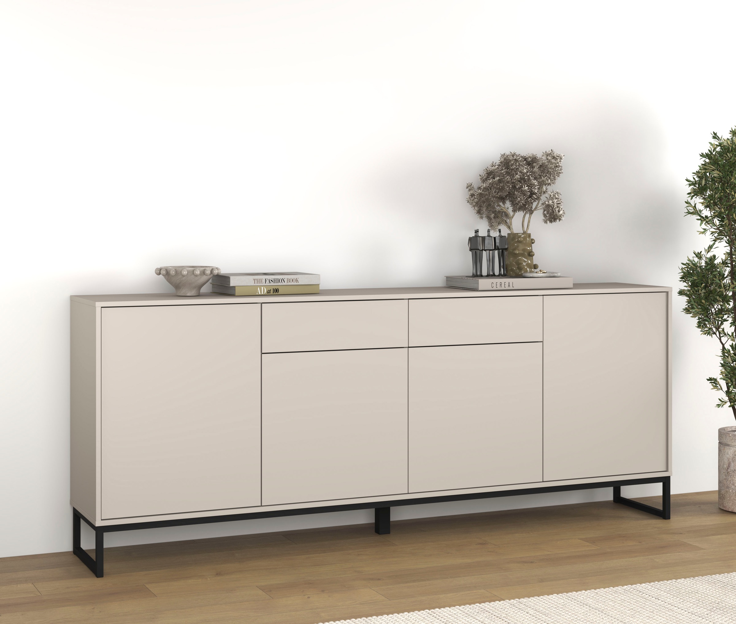 Image of GOODproduct Sideboard "Olbia, Breite 208,5 cm, grifflose Kommode 4 Türen/2 Schubkästen." Schubladenkommode mit viel Stauraum, Einlegeböden verstellbar