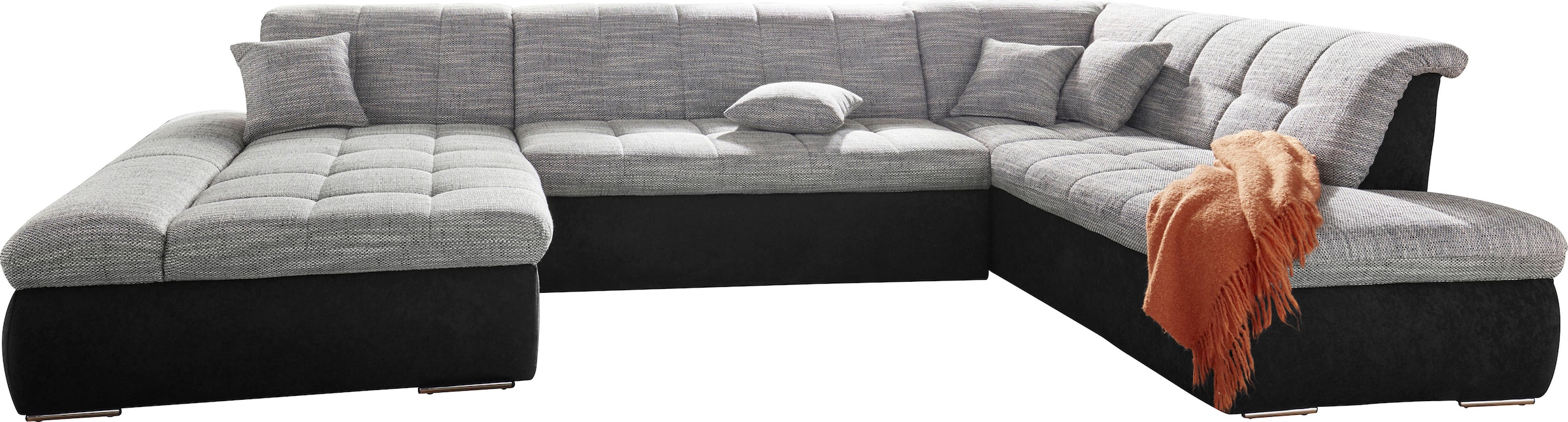DOMO collection Wohnlandschaft »PB Moric wahlweise mit Bettfunktion und Armteilverstellung  U-Form«, XXL-Format B/T/H: 353/216/80 cm, feine Steppung, incl. Zierkissen