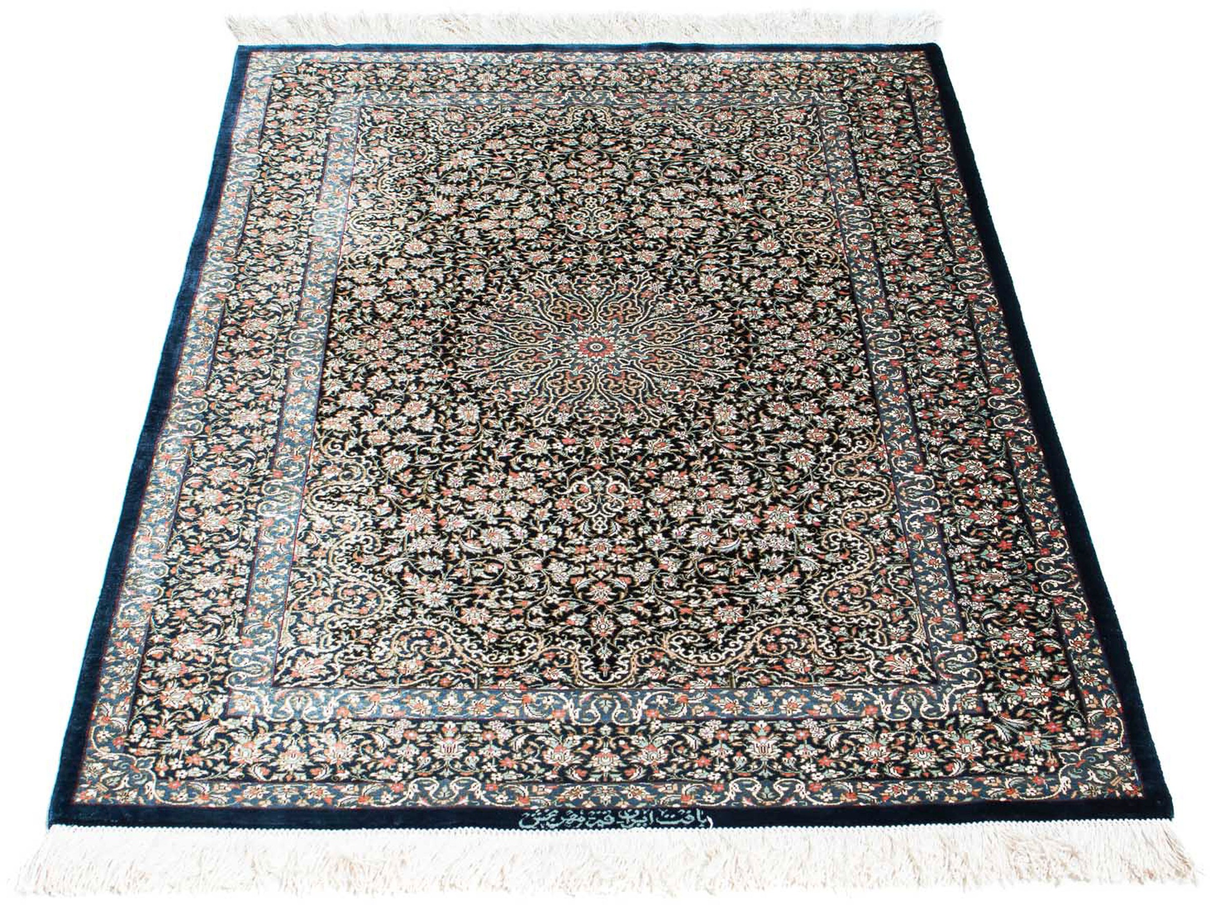 Image of morgenland Orientteppich »Perser - Ghom - 119 x 79 cm - dunkelblau«, rechteckig, 10 mm Höhe, Wohnzimmer, Handgeknüpft, Einzelstück mit Zertifikat bei Ackermann Versand Schweiz