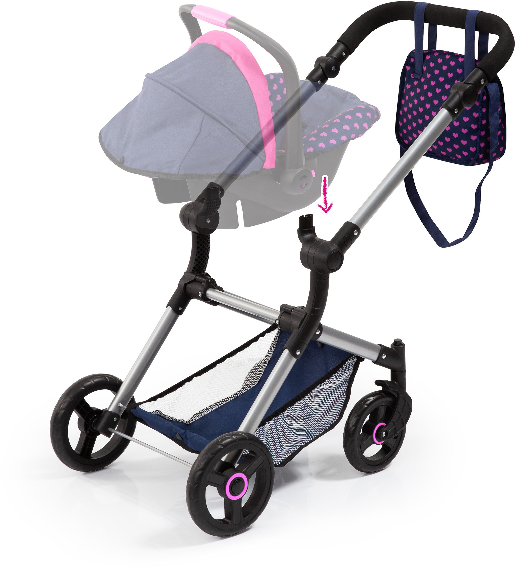 Bayer Kombi-Puppenwagen »Vario, Blau/Pink«, inkl. Wickeltasche