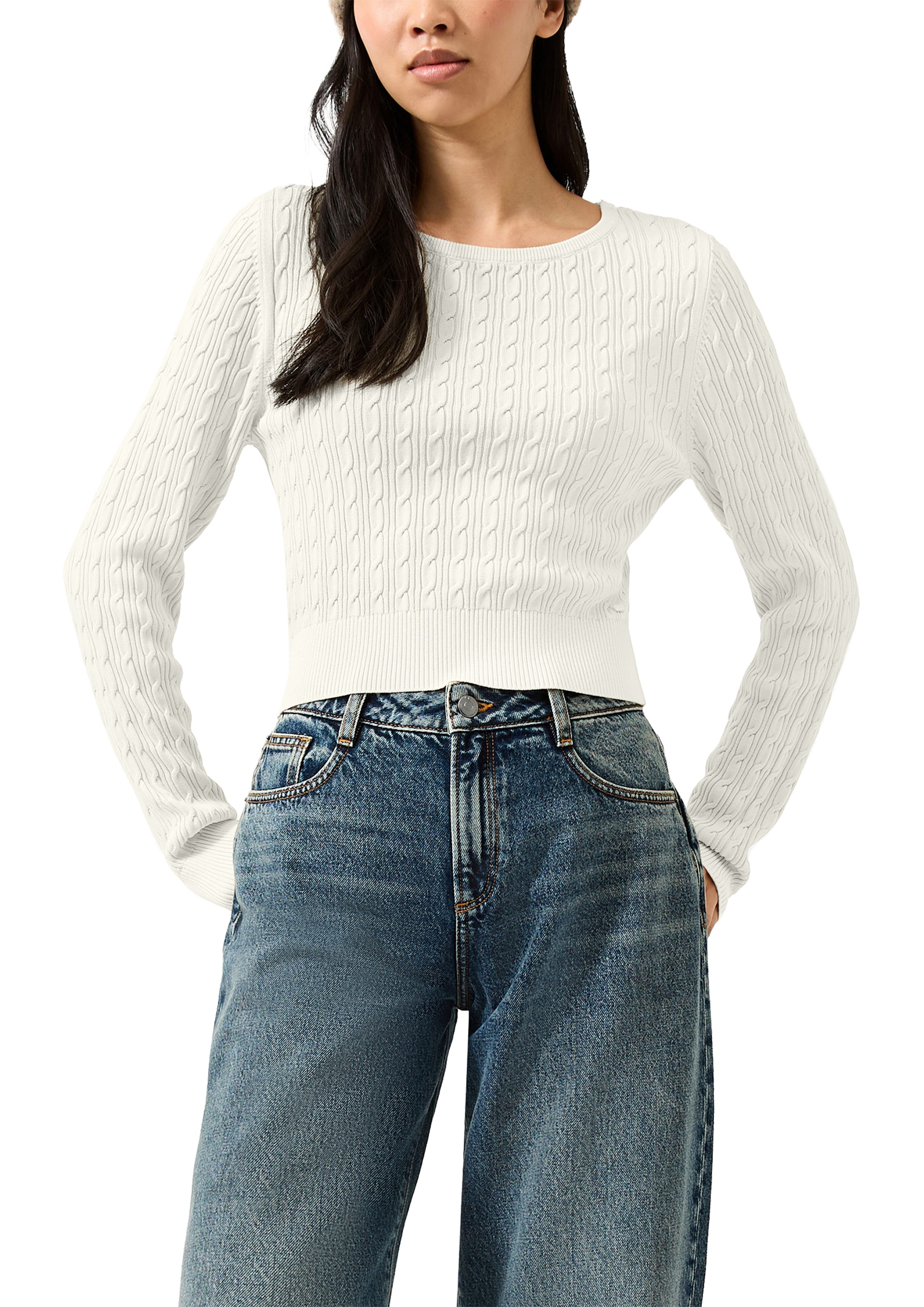 Image of QS Strickpullover Langarmshirt mit Zopfmuster / Viskosemix