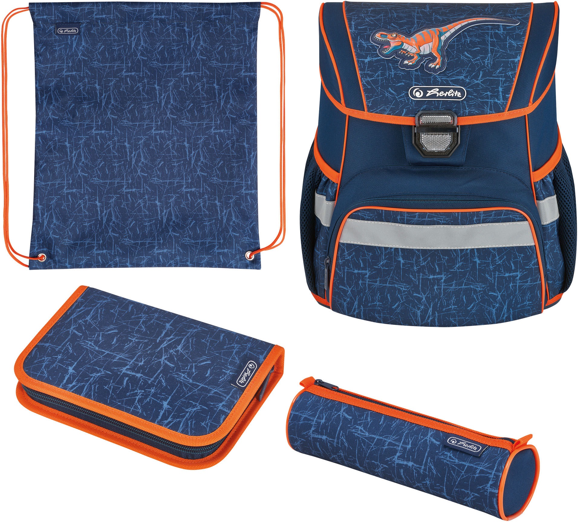 Image of Herlitz Schulranzen »Loop Plus Dinomania«, Floureszierende Flächen-reflektierende Streifen auf den Schultergurten-Reflektoren bei Ackermann Versand Schweiz