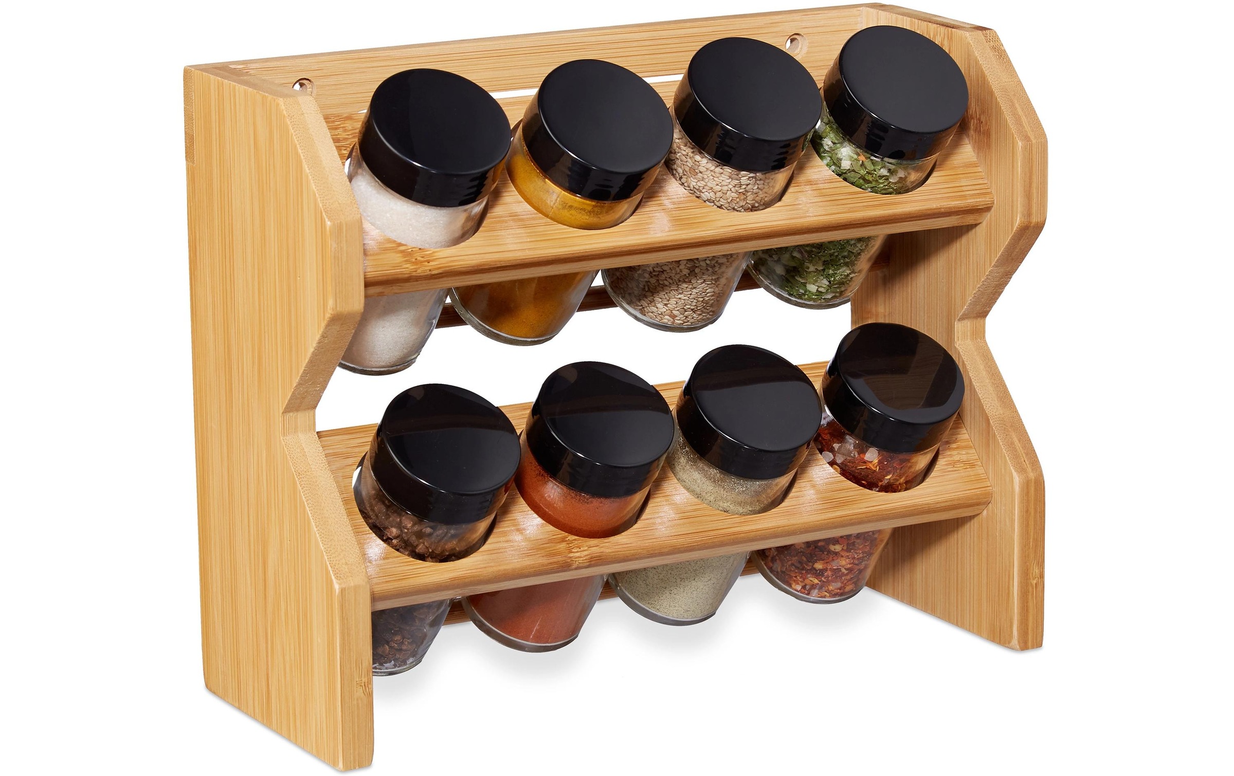 Relaxdays, relaxdays Gewürzregal »8 Gläser«, hellbraun, schwarz, transparent