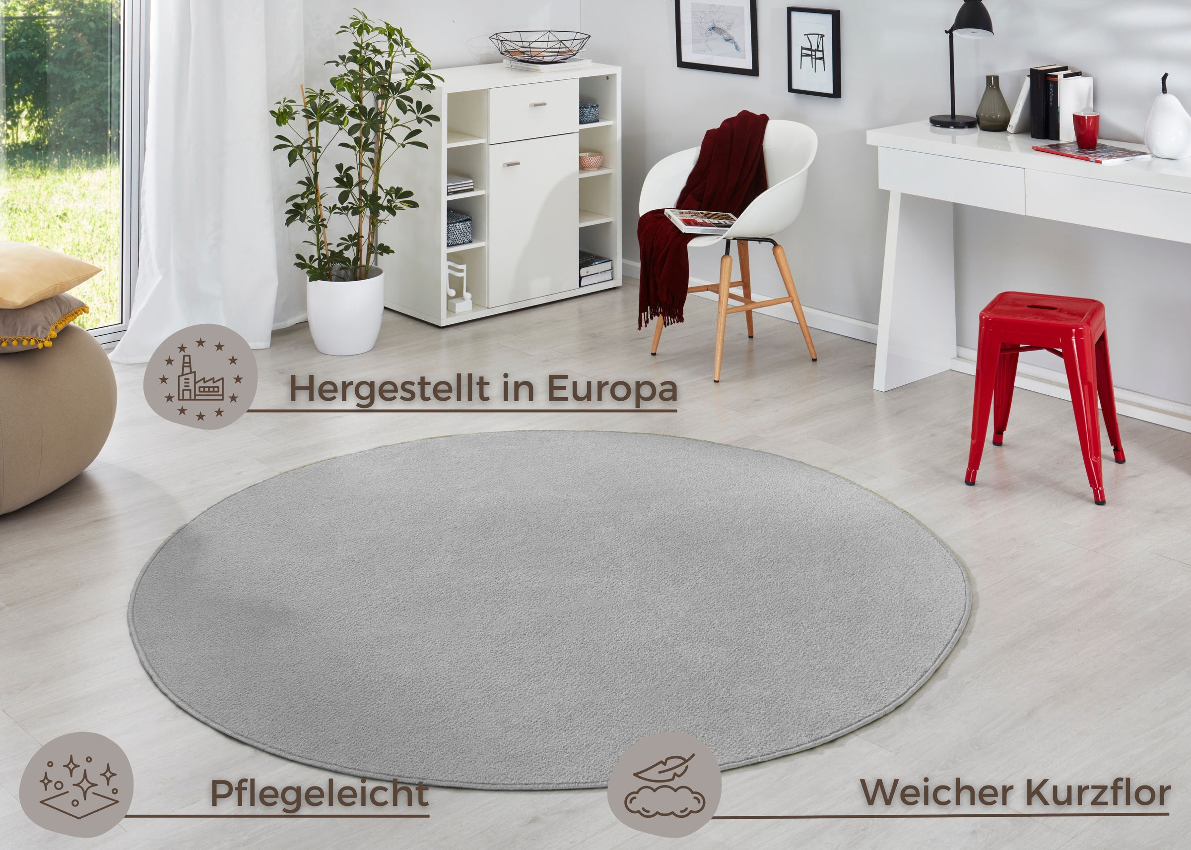 HANSE Home Teppich »Fancy«, rund, 7 mm Höhe, Kurzflor, Weich, Einfarbig, Wohnzimmer, Schlafzimmer, Esszimmer