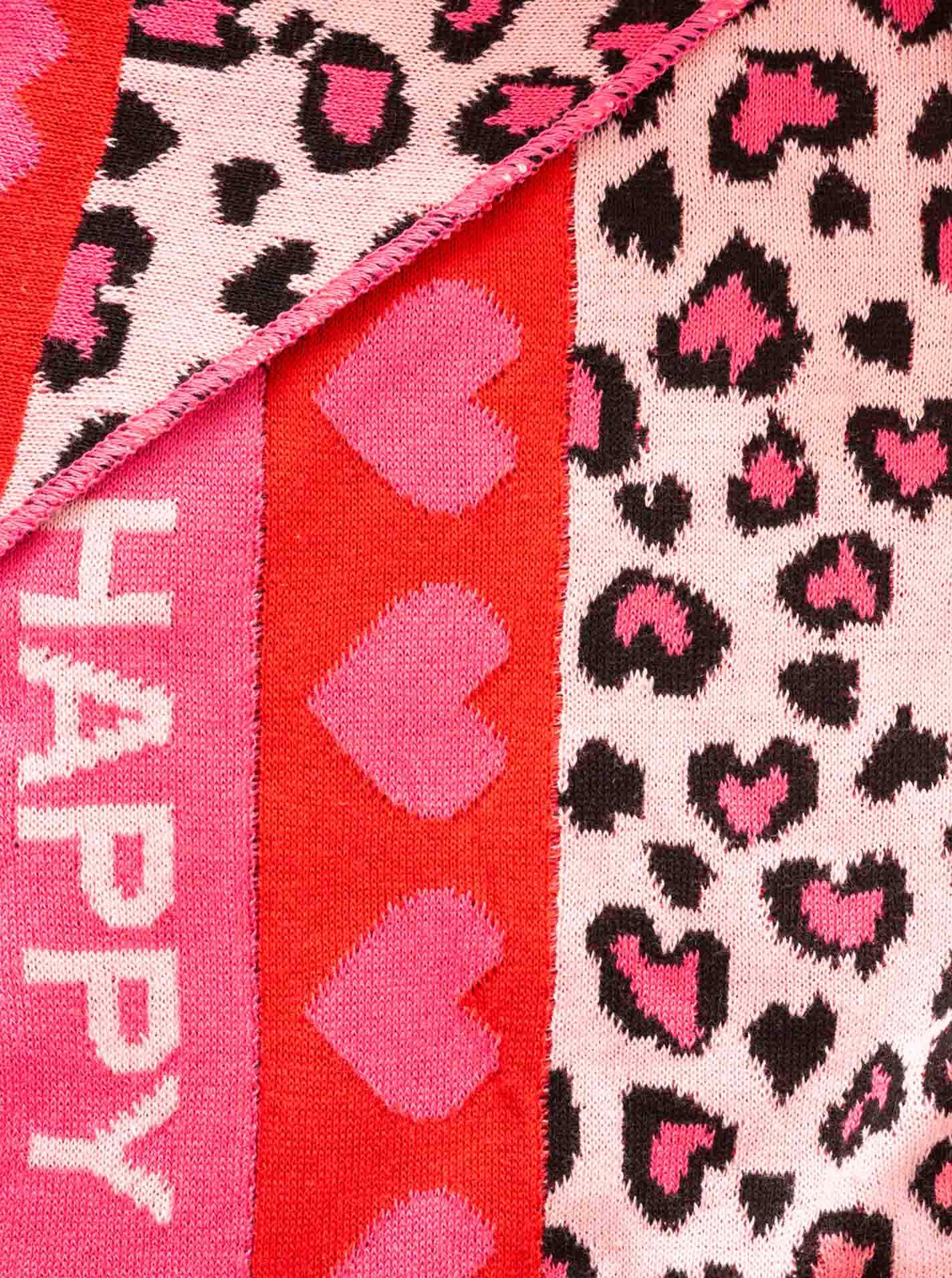 Zwillingsherz Foulard triangulaire »"Micha"« Écharpe de mode, motif léopard avec cœurs et texte, polyvalente
