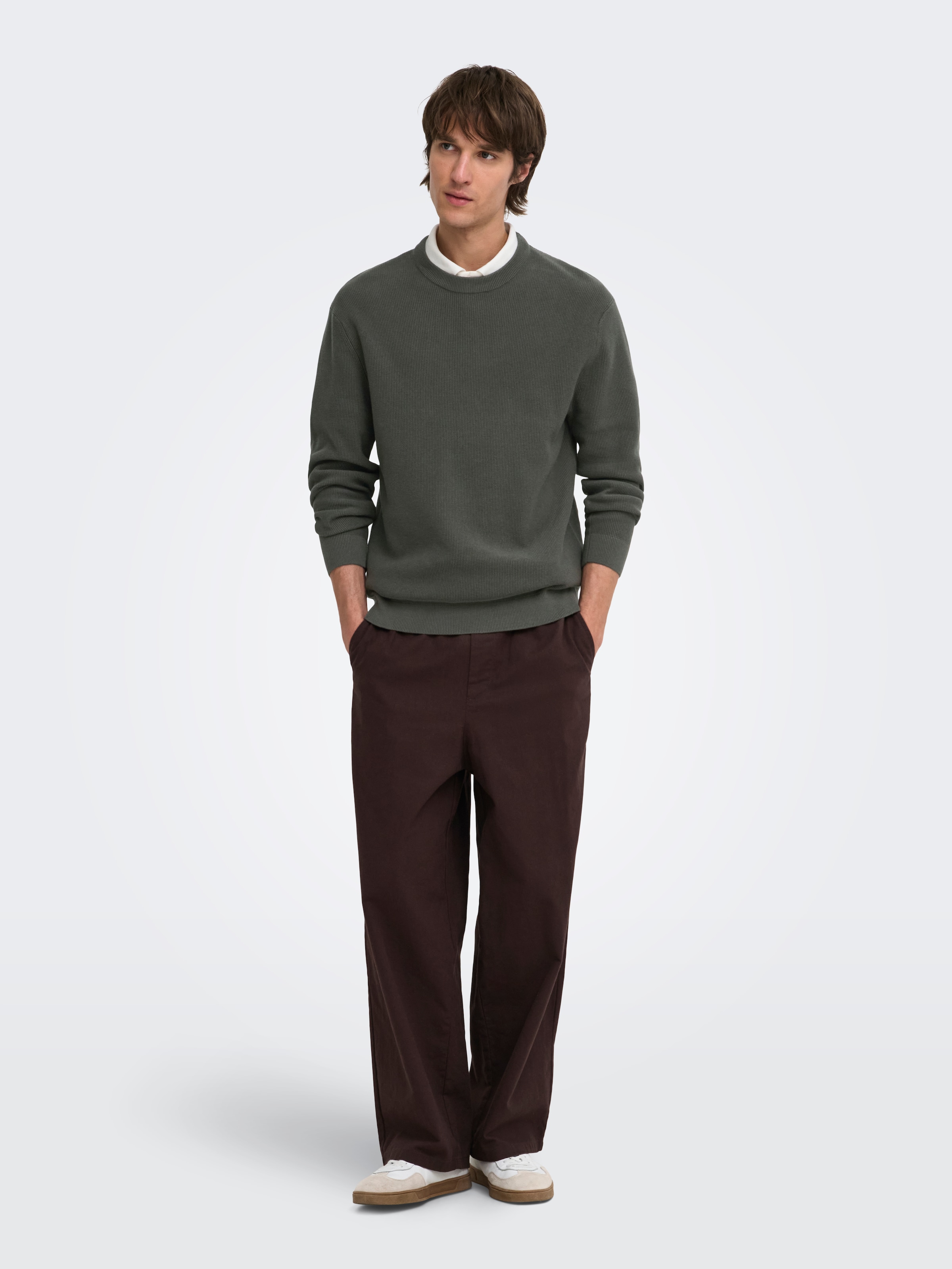 ONLY & SONS Pull à col rond »ONSTONY DS 12 LS WAFFLE CREW KNIT« coton, coupe décontractée