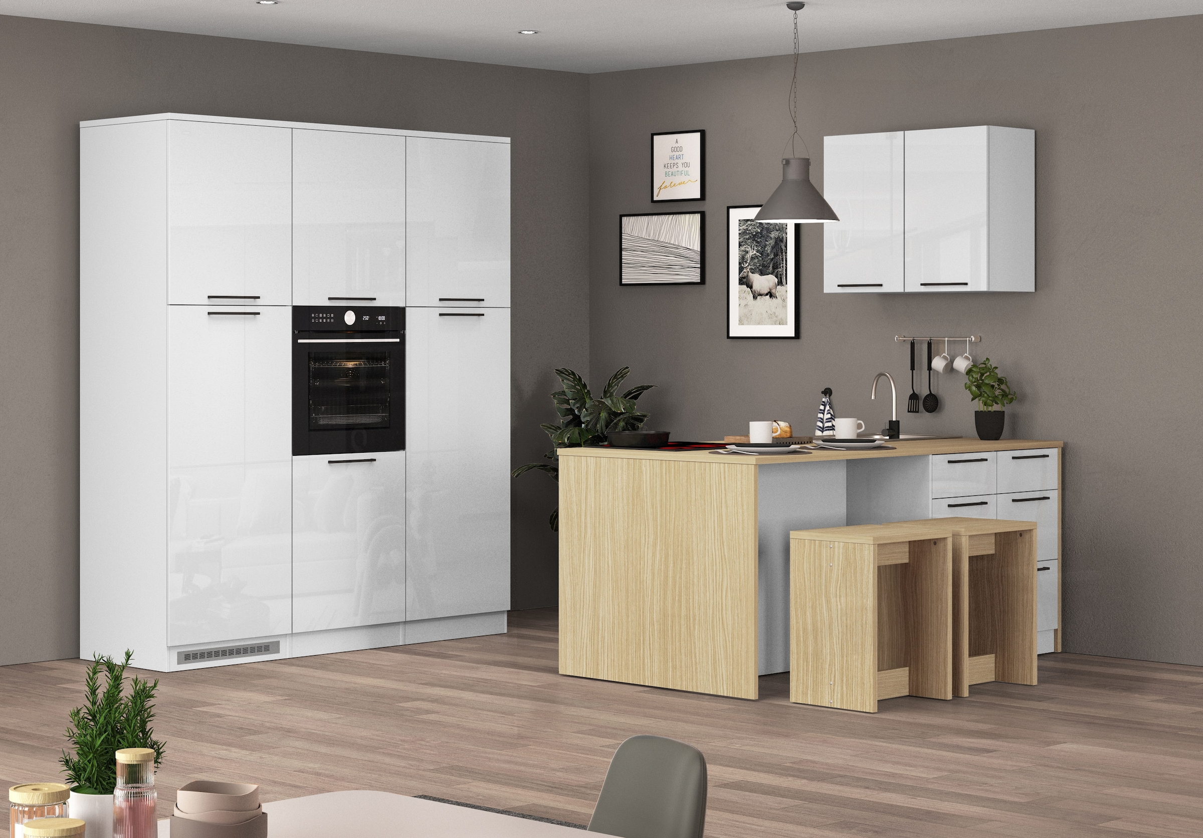 KOCHSTATION Armoire réfrigérée encastrable »Luna, Kühlschrank-Umbau, Einbauschrank für Kühlschrank, Made in Italy« B/T/H: 60×60×214,5 cm, für zwei Kühlschrankhöhen vorbereitet