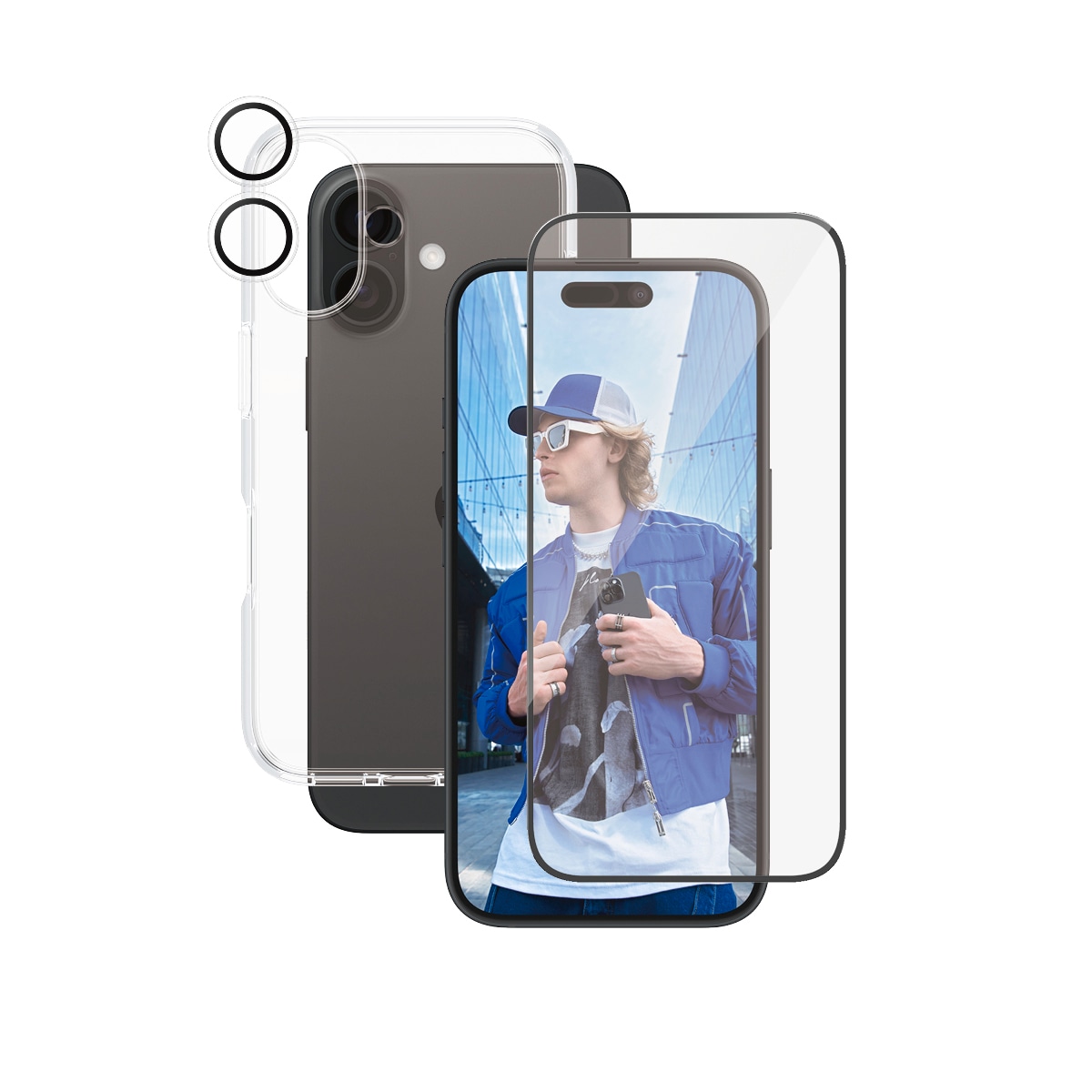 CARE by PanzerGlass Displayschutzglas »3-in-1 Protection, Glass, Case, Lenscover«, für Apple iPhone 16, Displayschutzfolie, Schutzfolie, Bildschirmschutz, kratz- & stossfest