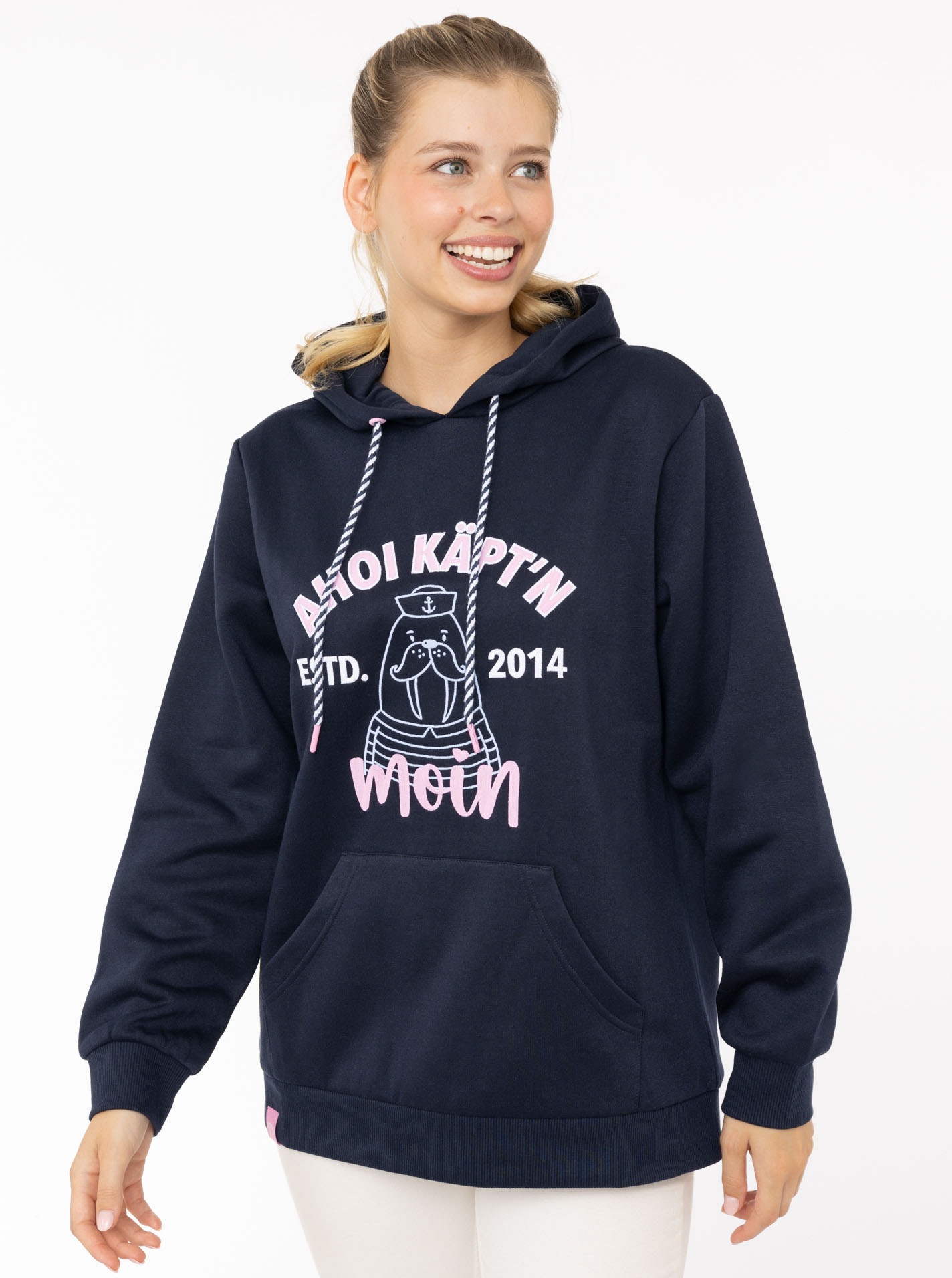 Image of Zwillingsherz Hoodie ""Ahoi Käpt´n"", Mini-Me,mit süssem Seehund mit Kapitänsmütze und Kängurutasche